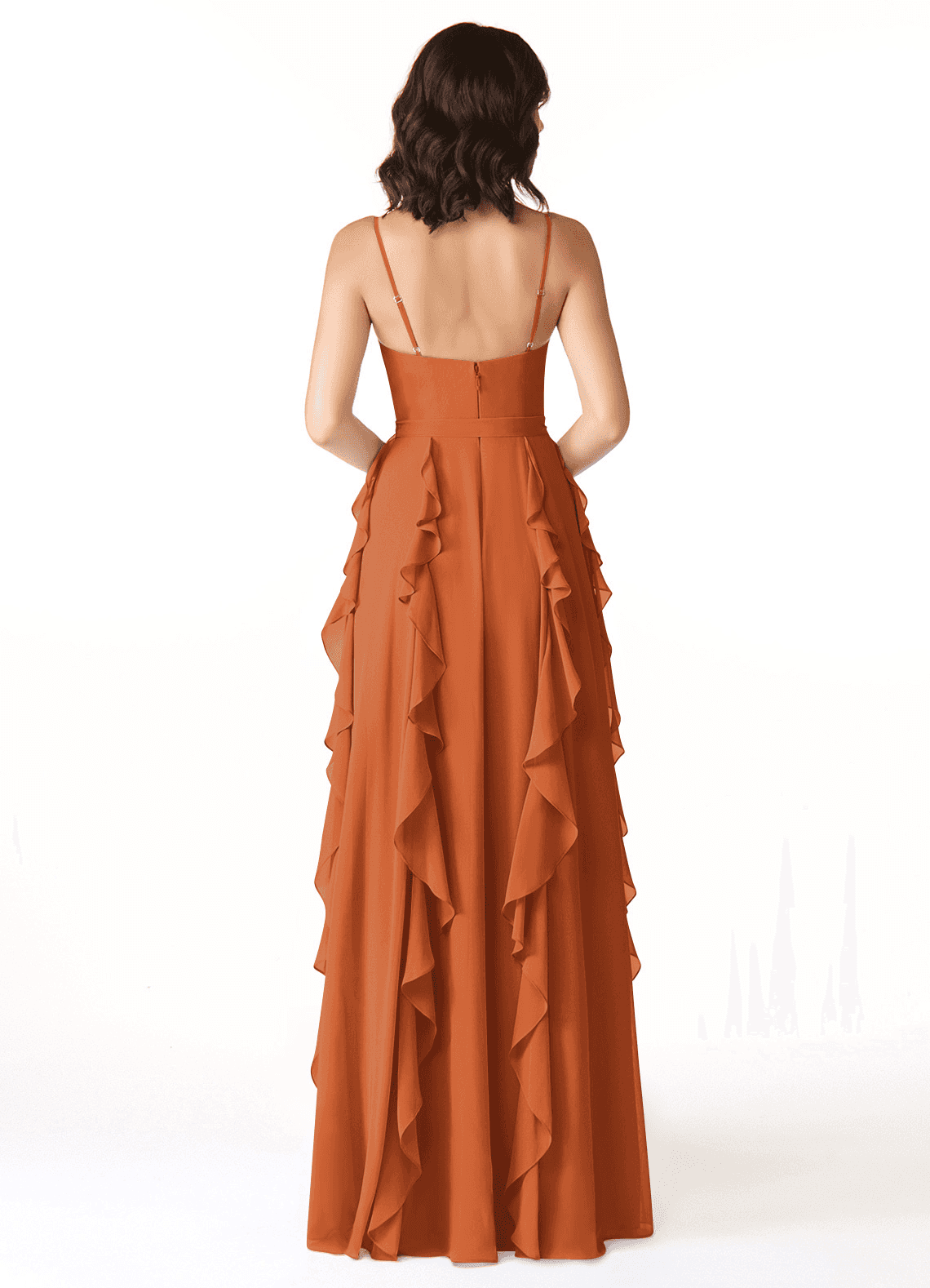 Peyton A-Line V-Neck Chiffon Bridesmaid Dress in Cinnamon