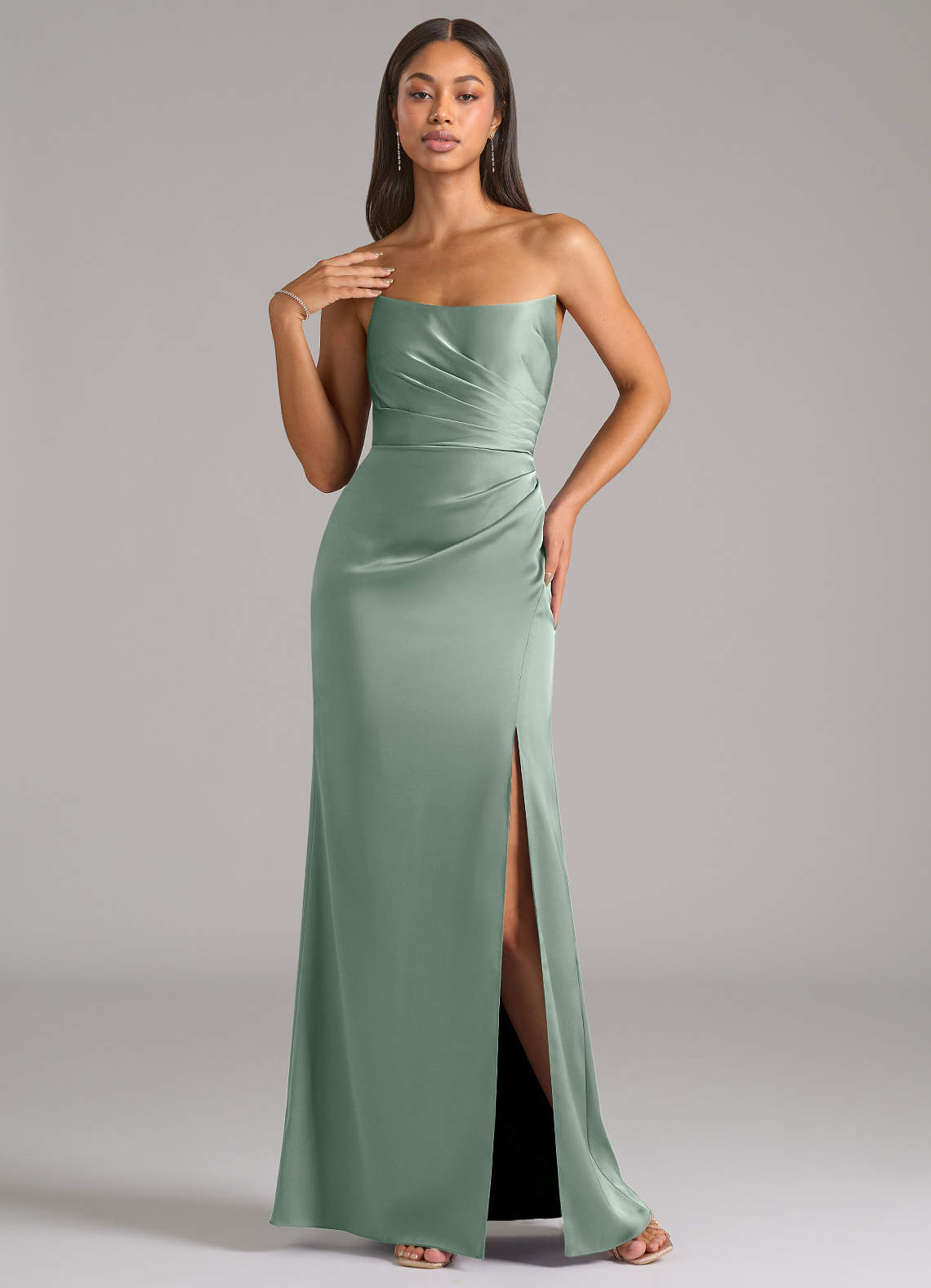 Marla Sheath Strapless Stretch Satin Bridesmaid Dress in Agave