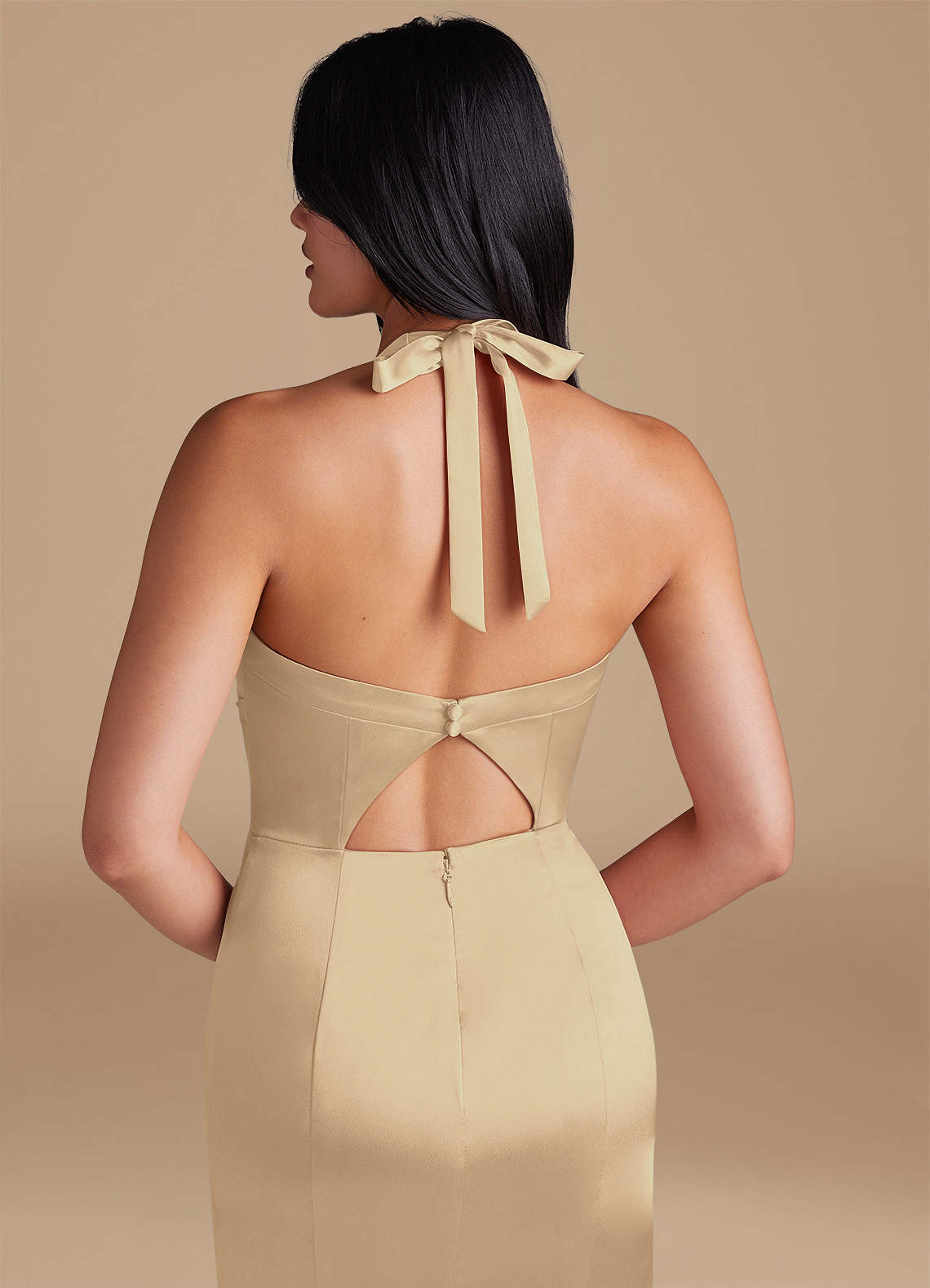 Emeria Sheath Halter Metallic Satin Bridesmaid Dress in Champagne