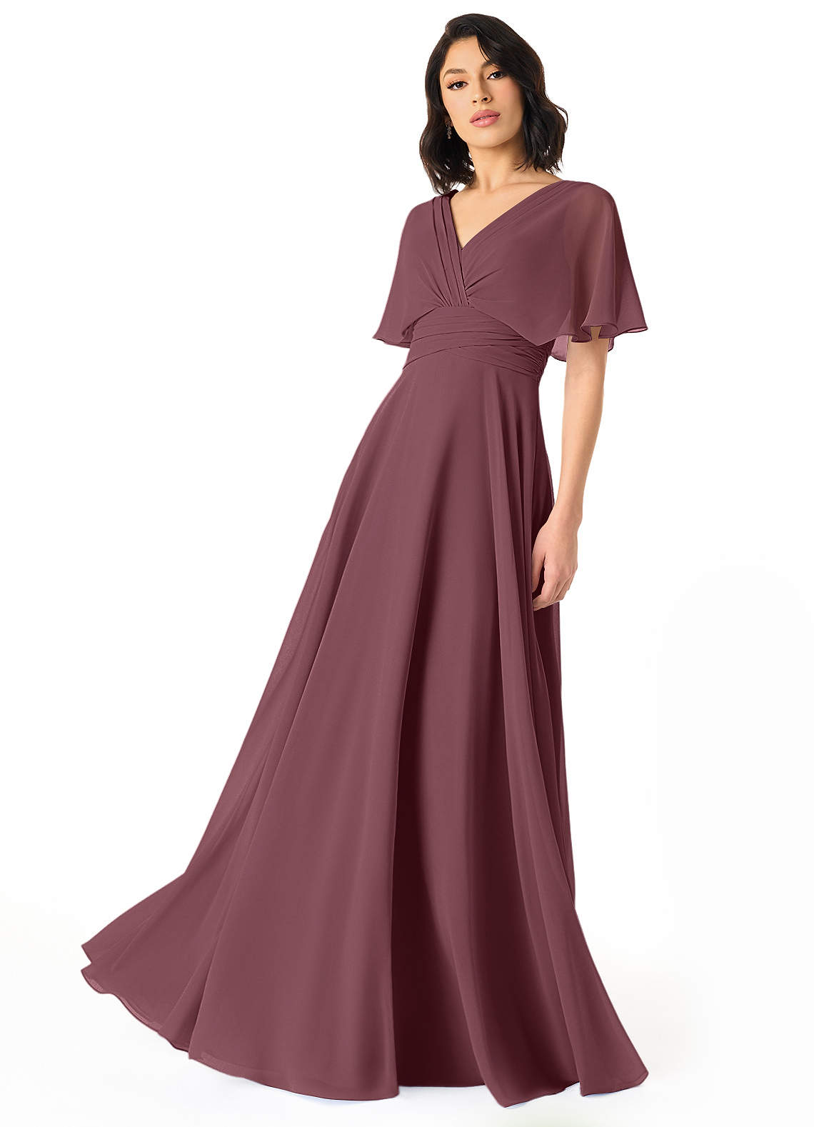 Pamela A-Line V-Neck Chiffon Bridesmaid Dress in Sangria