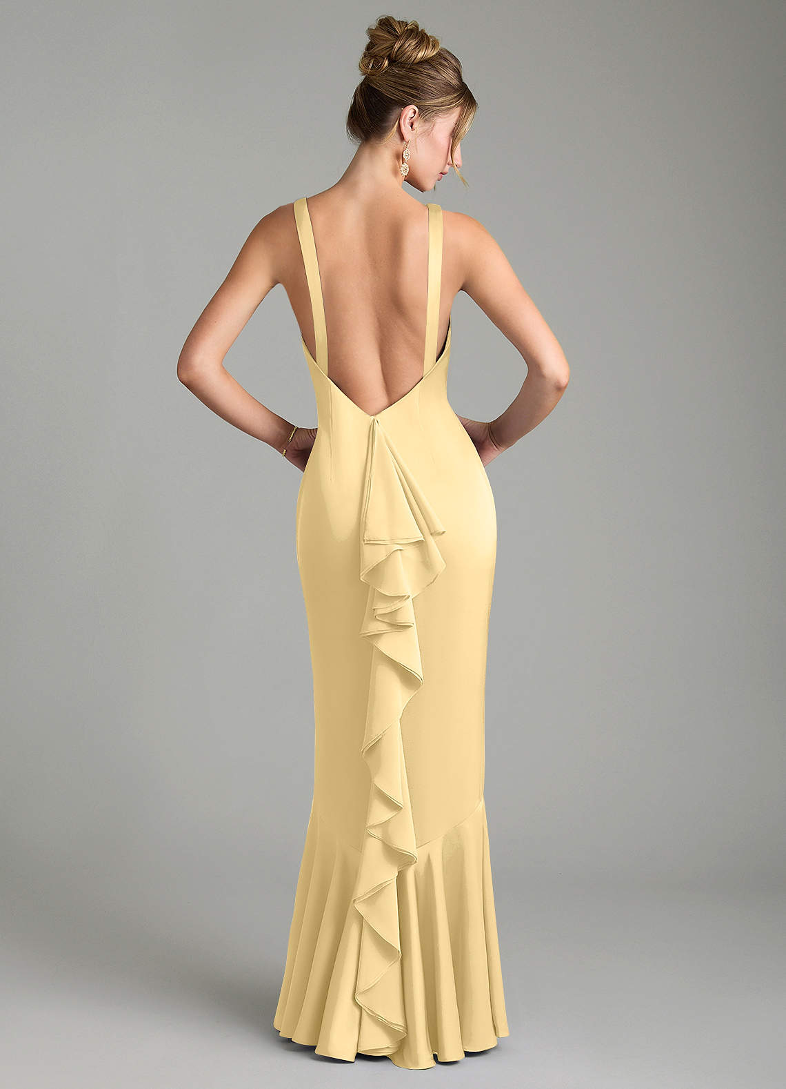 Tamera Mermaid Boat-Neck Stretch Satin and Chiffon Bridesmaid Dress in Butter