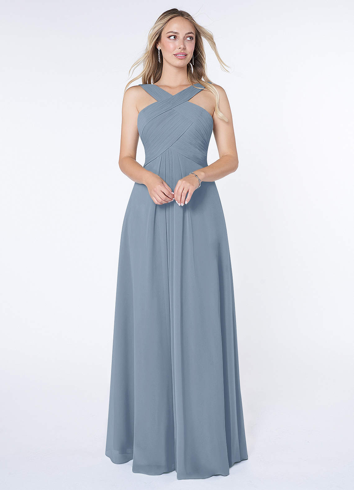 Kaleigh A-Line Halter Chiffon Bridesmaid Dress in dusty blue
