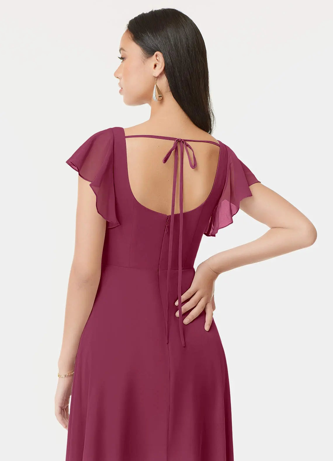 Bondi A-Line Square-Neck Chiffon Bridesmaid Dress in Mulberry