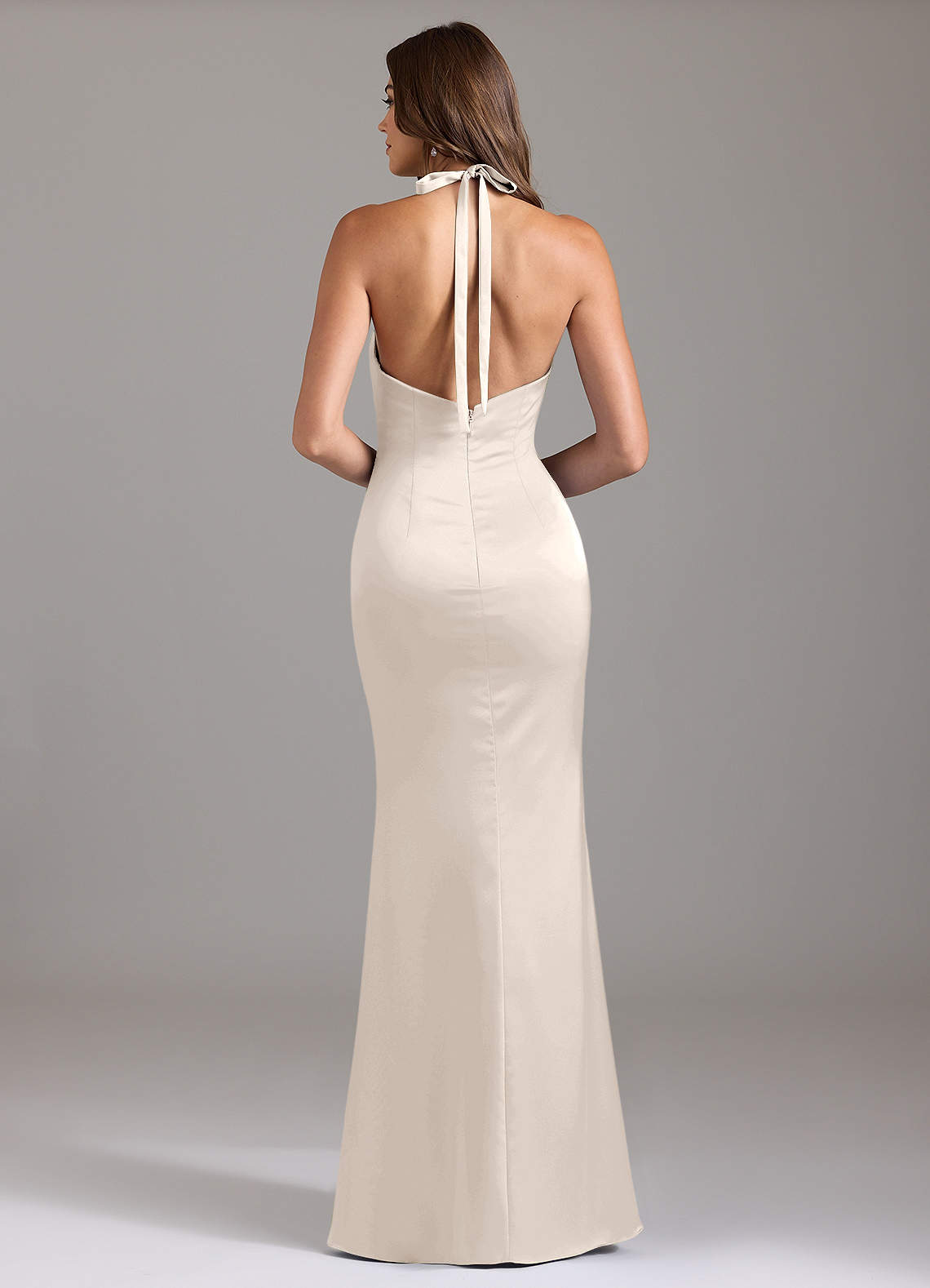 Valerie Mermaid V-Neck Stretch Satin Bridesmaid Dress in White Alabaster