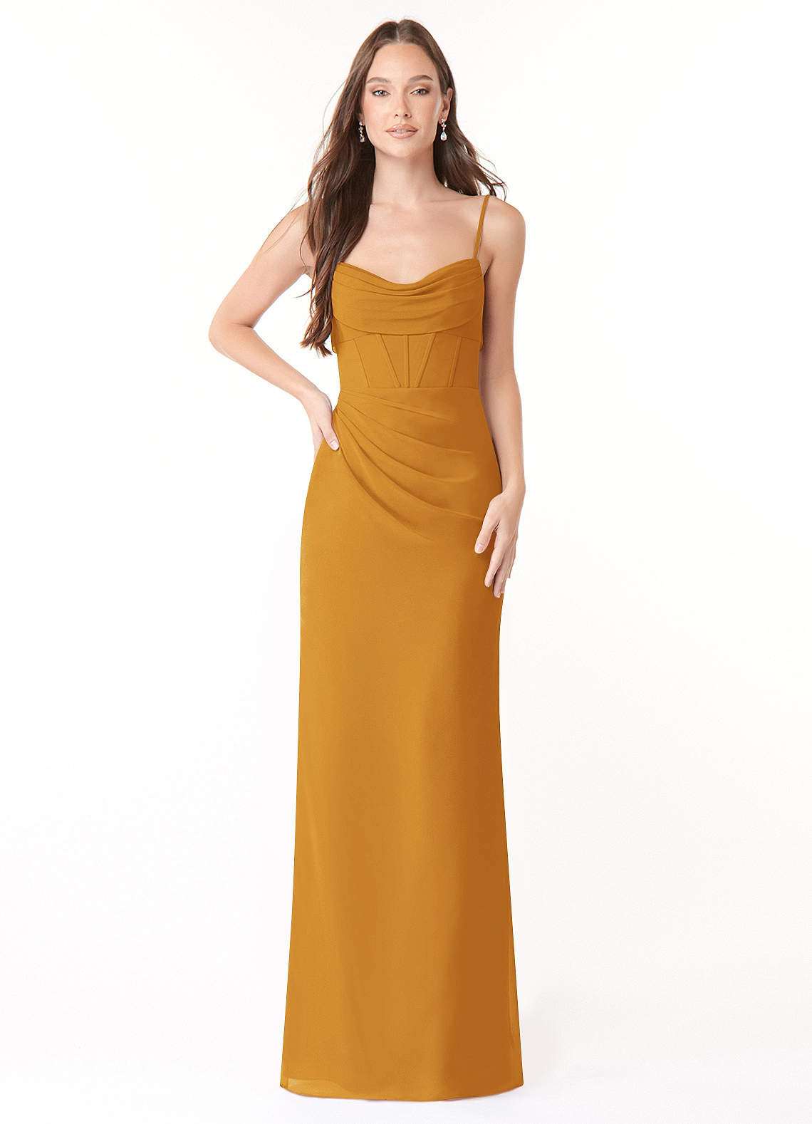 Mai Sheath Cowl-Neck Chiffon Bridesmaid Dress in butterscotch