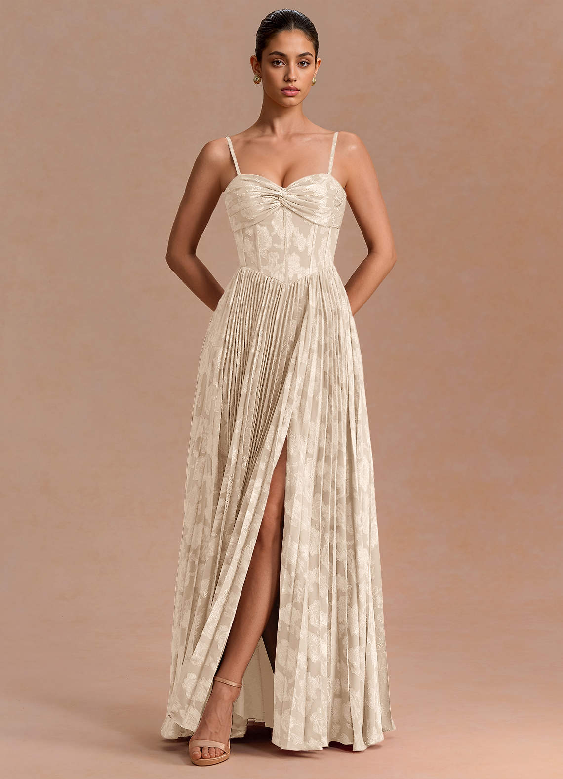 Delfina A-Line Twisted-Bust Fil Coupé Evening Dress in Lilac
