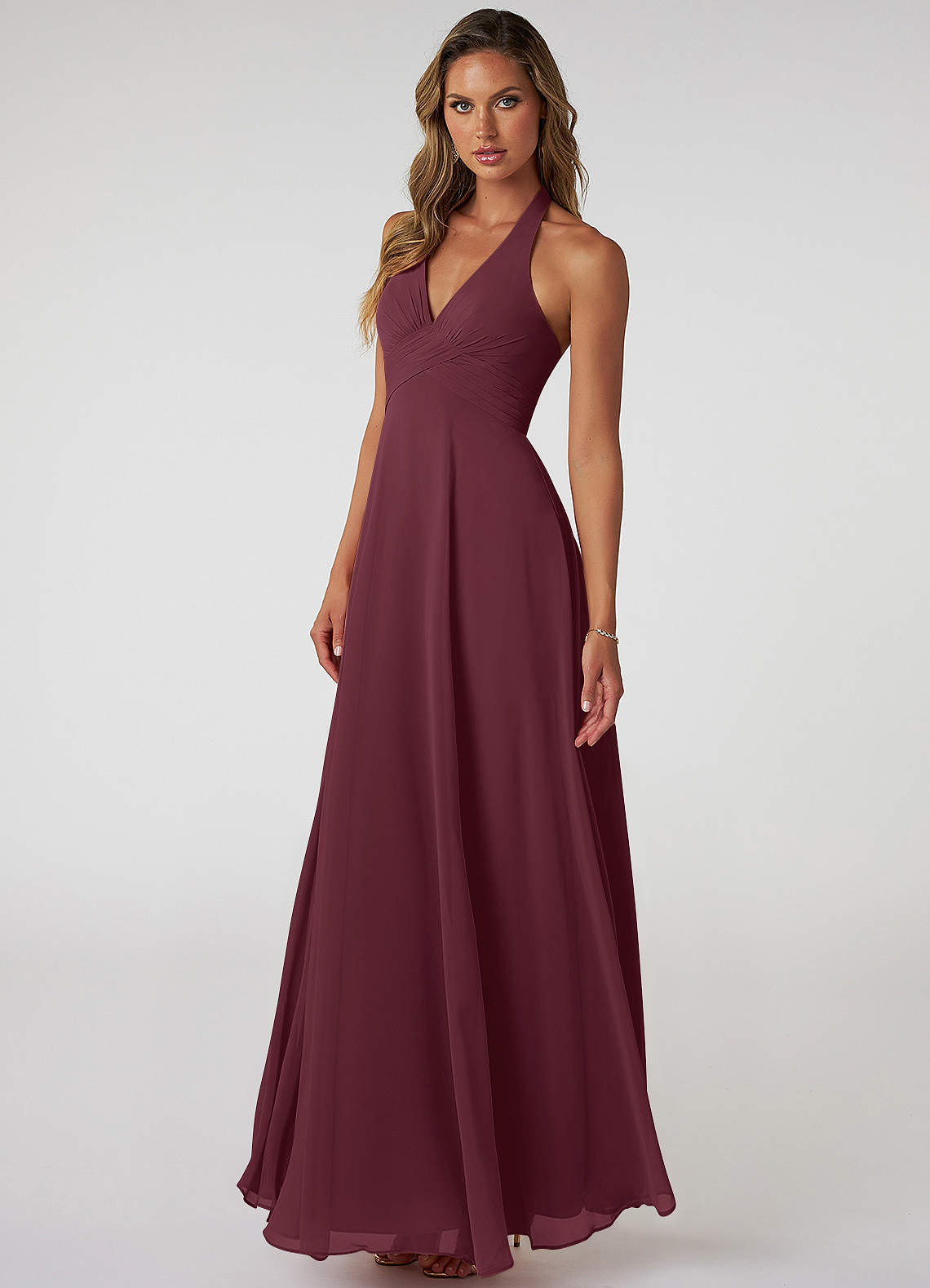Tessie A-Line V-Neck Chiffon Bridesmaid Dress in Cabernet