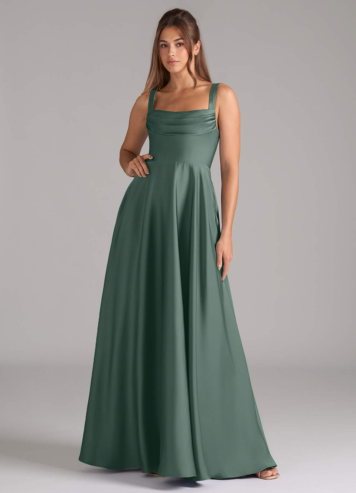 Shaude A-Line Square-Neck Stretch Satin Bridesmaid Dress in Sea Moss