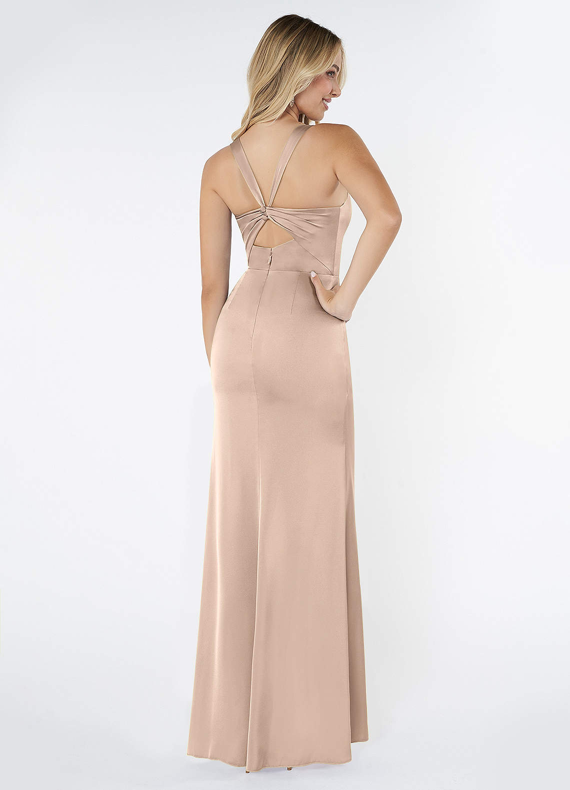 Mero Mermaid Square-Neck Stretch Satin Bridesmaid Dress in English Rose