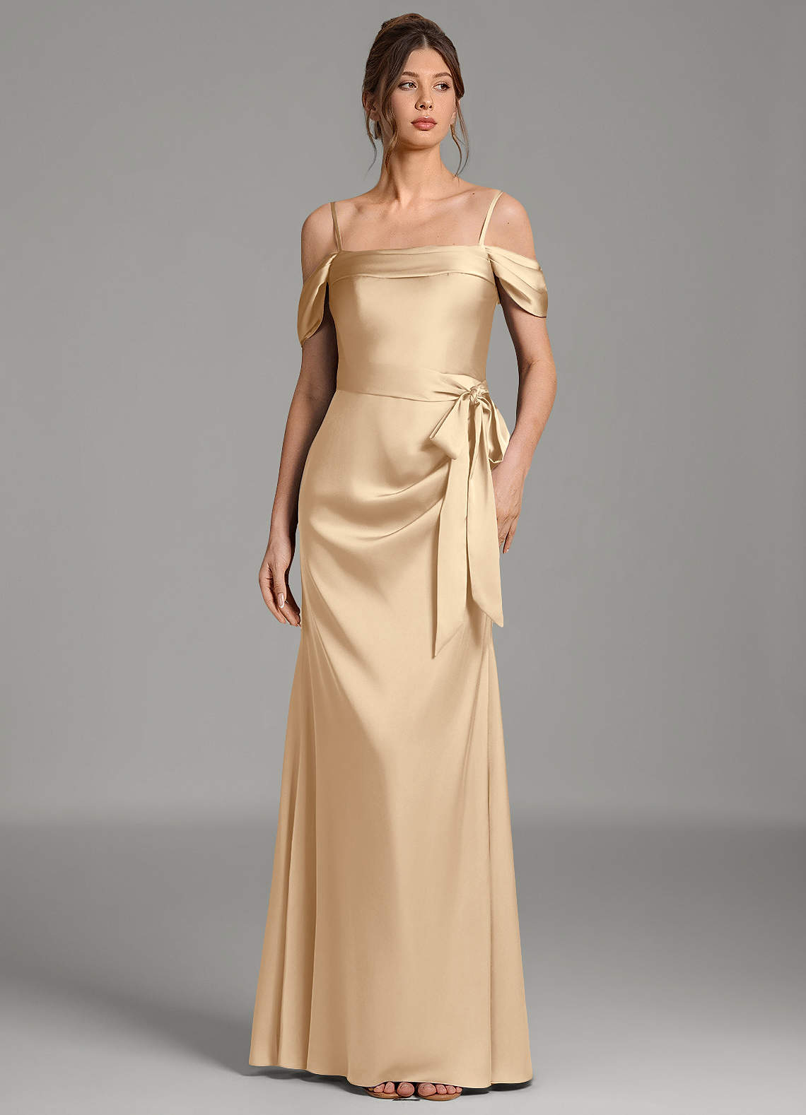 Wyatt Mermaid Off-the-Shoulder Stretch Satin Bridesmaid Dress in Champagne
