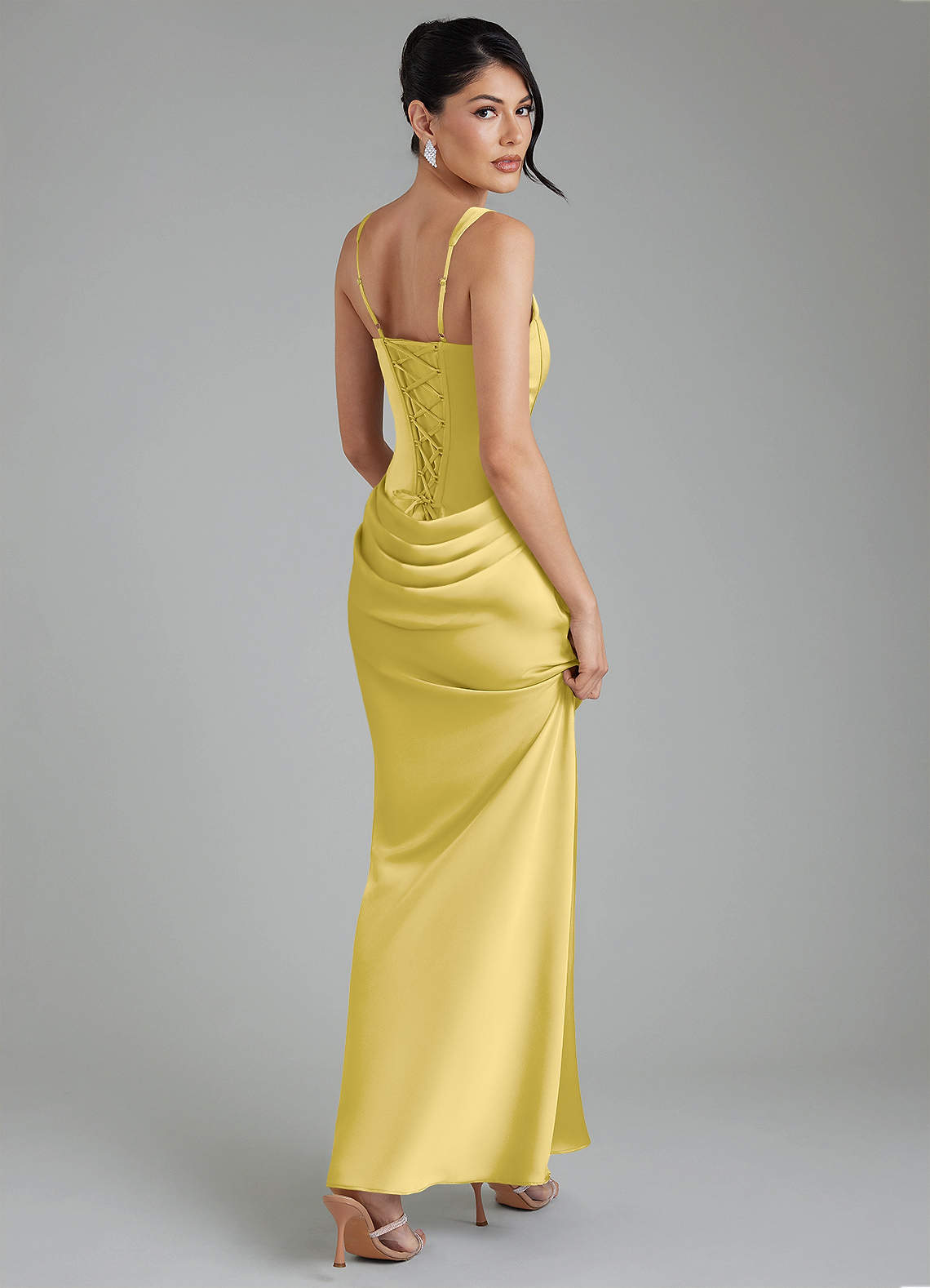 Etta Mermaid Square-Neck Stretch Satin Bridesmaid Dress in Canary