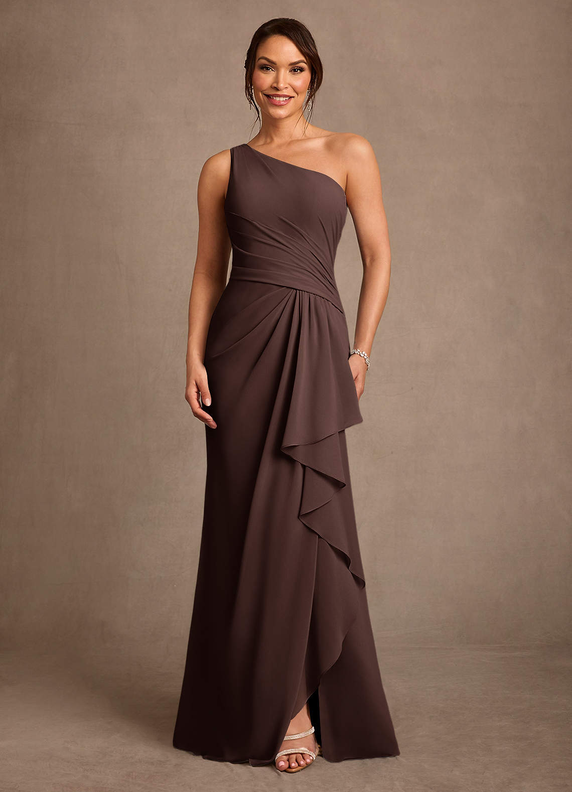 Floy Sheath One-Shoulder Chiffon Mother of the Bride Dress in Ganache