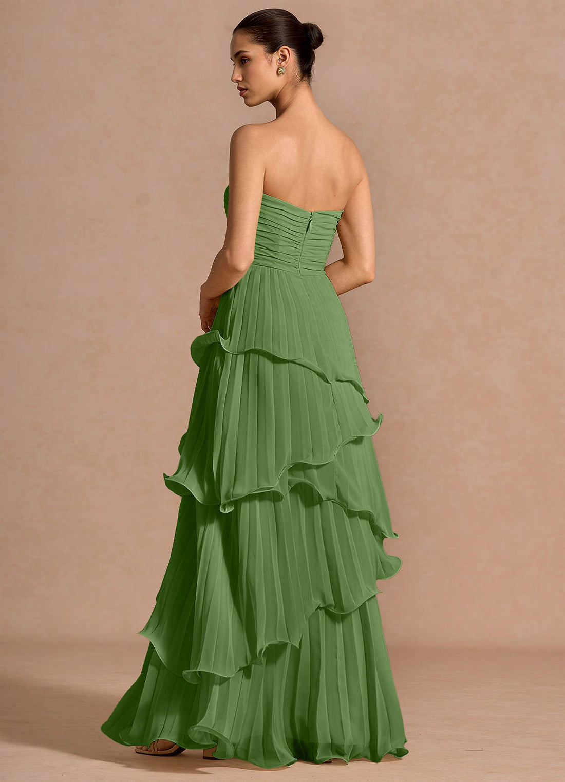 Hartley A-Line Strapless Chiffon Wedding Guest Dress in Herb Green