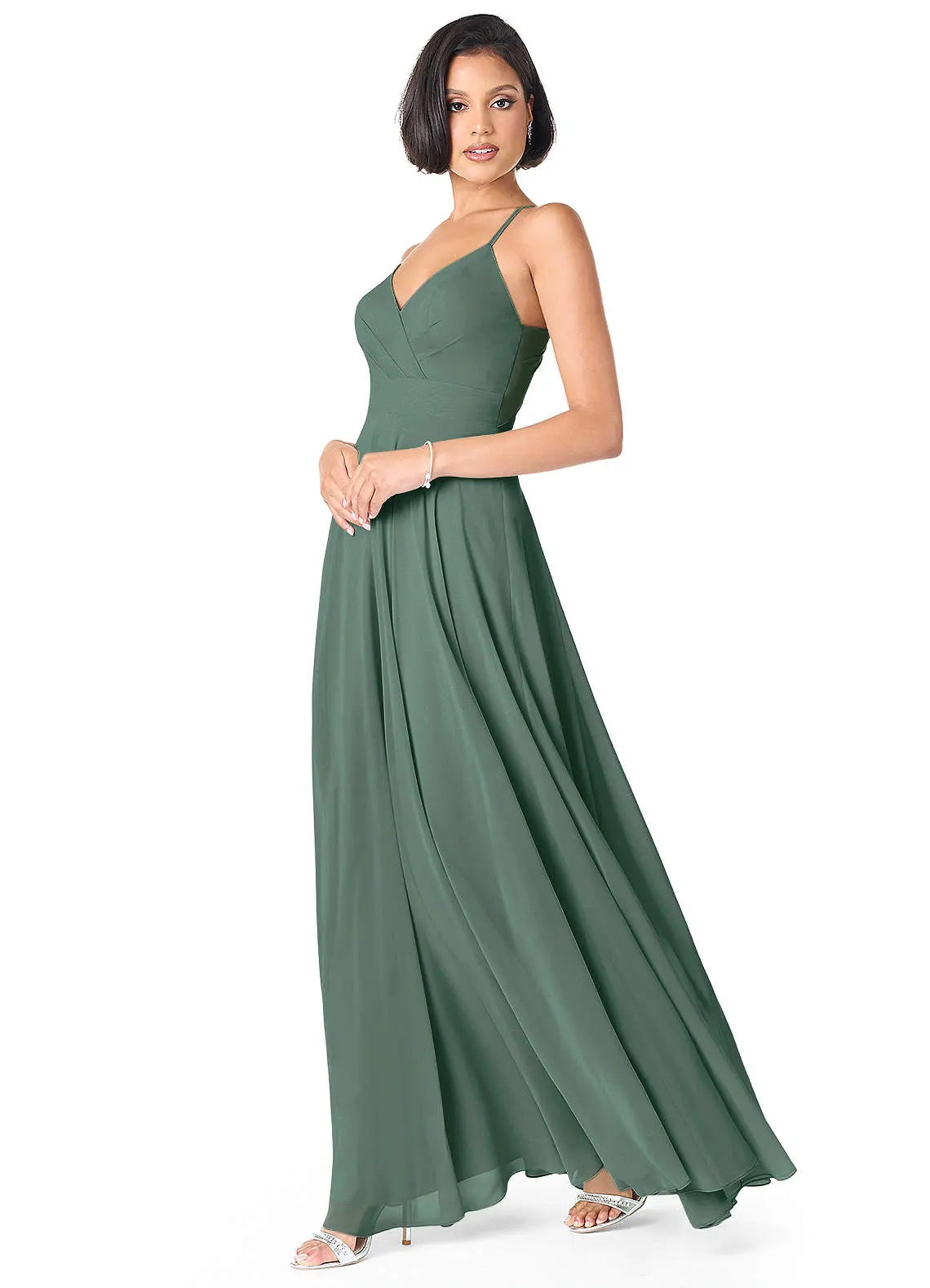 Avelina A-Line V-Neck Chiffon Bridesmaid Dress in Sea Moss
