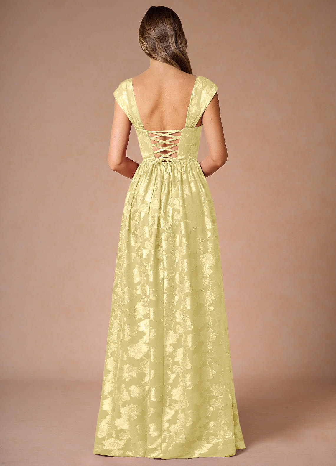 Hazel A-Line Cowl-Neck Fil Coupé Wedding Guest Dress in Lemon Sorbet