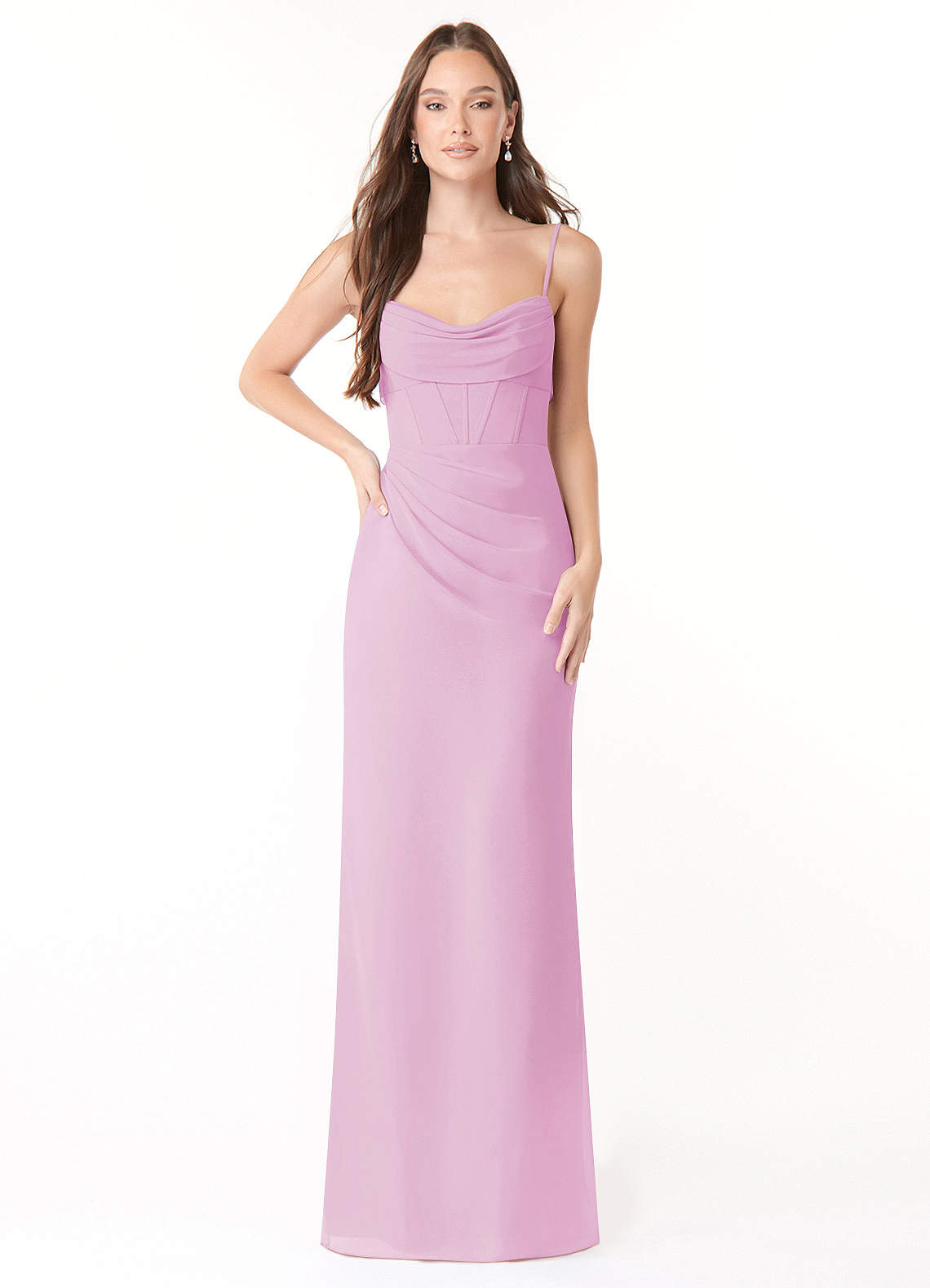 Mai Sheath Cowl-Neck Chiffon Bridesmaid Dress in candy pink
