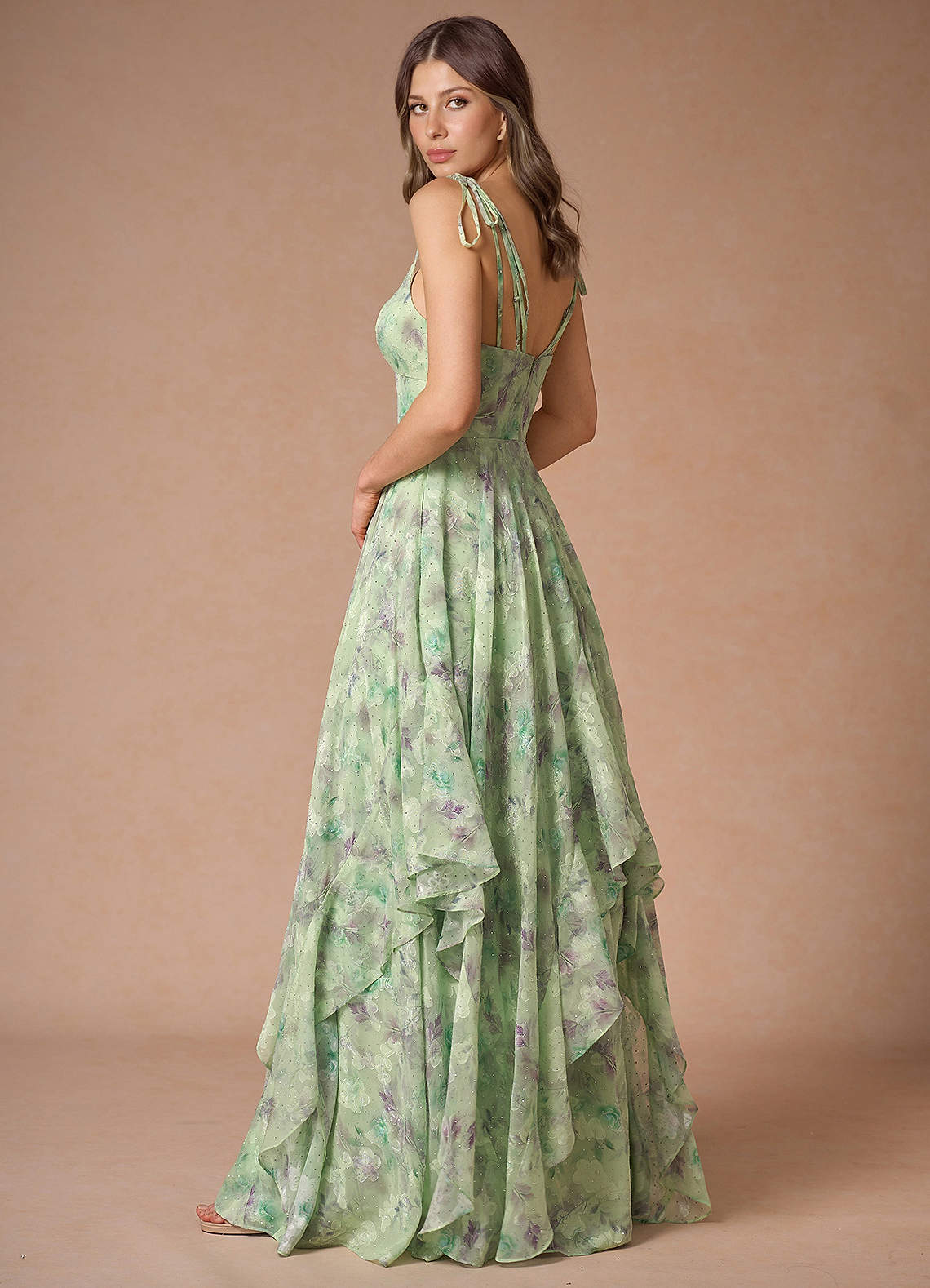 Harmony A-Line V-Neck Floral Fil Coupé Wedding Guest Dress in Sage Floral