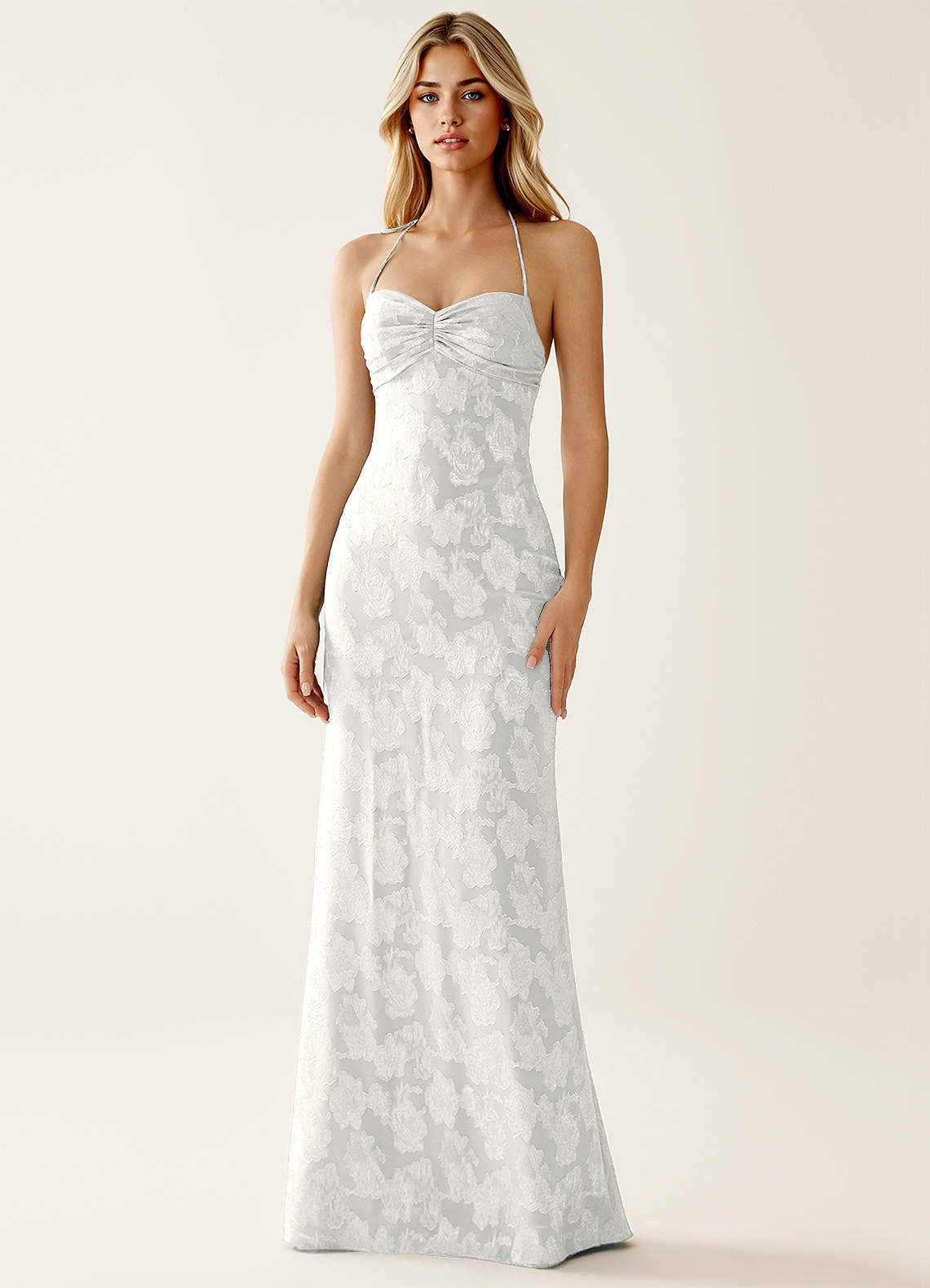 Angena Sheath Halter Floral Burnout Evening Dress in White