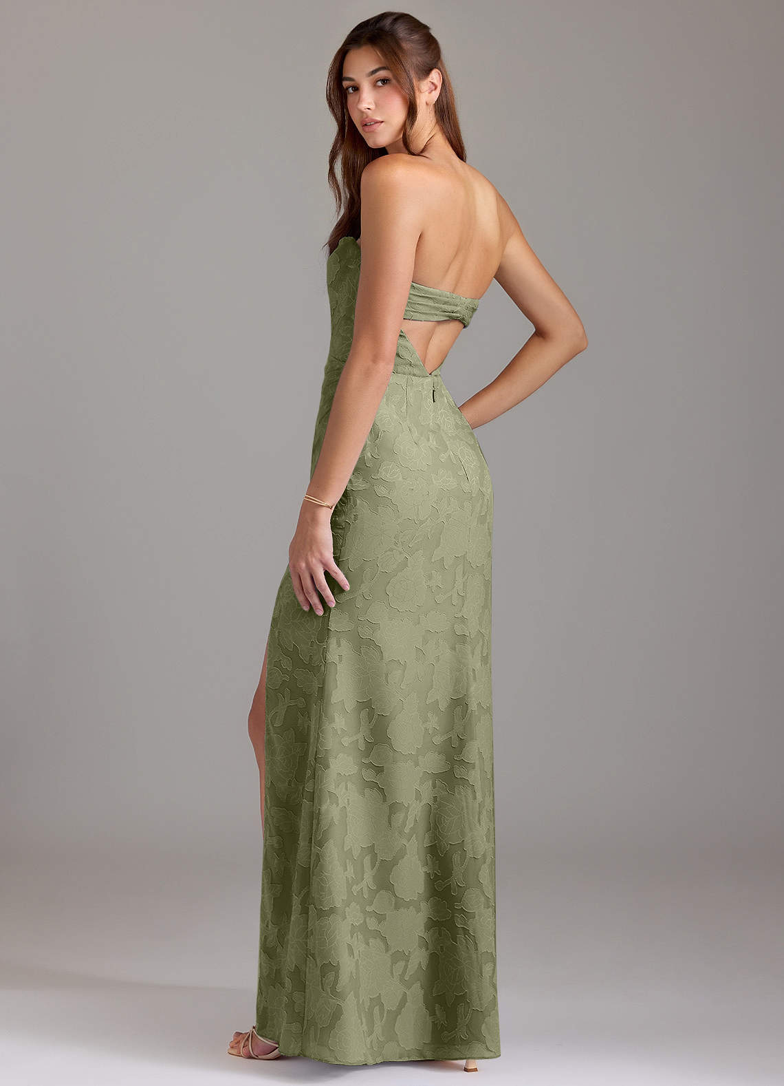 Leonis Sheath Strapless Floral Burnout Bridesmaid Dress in Pistachio