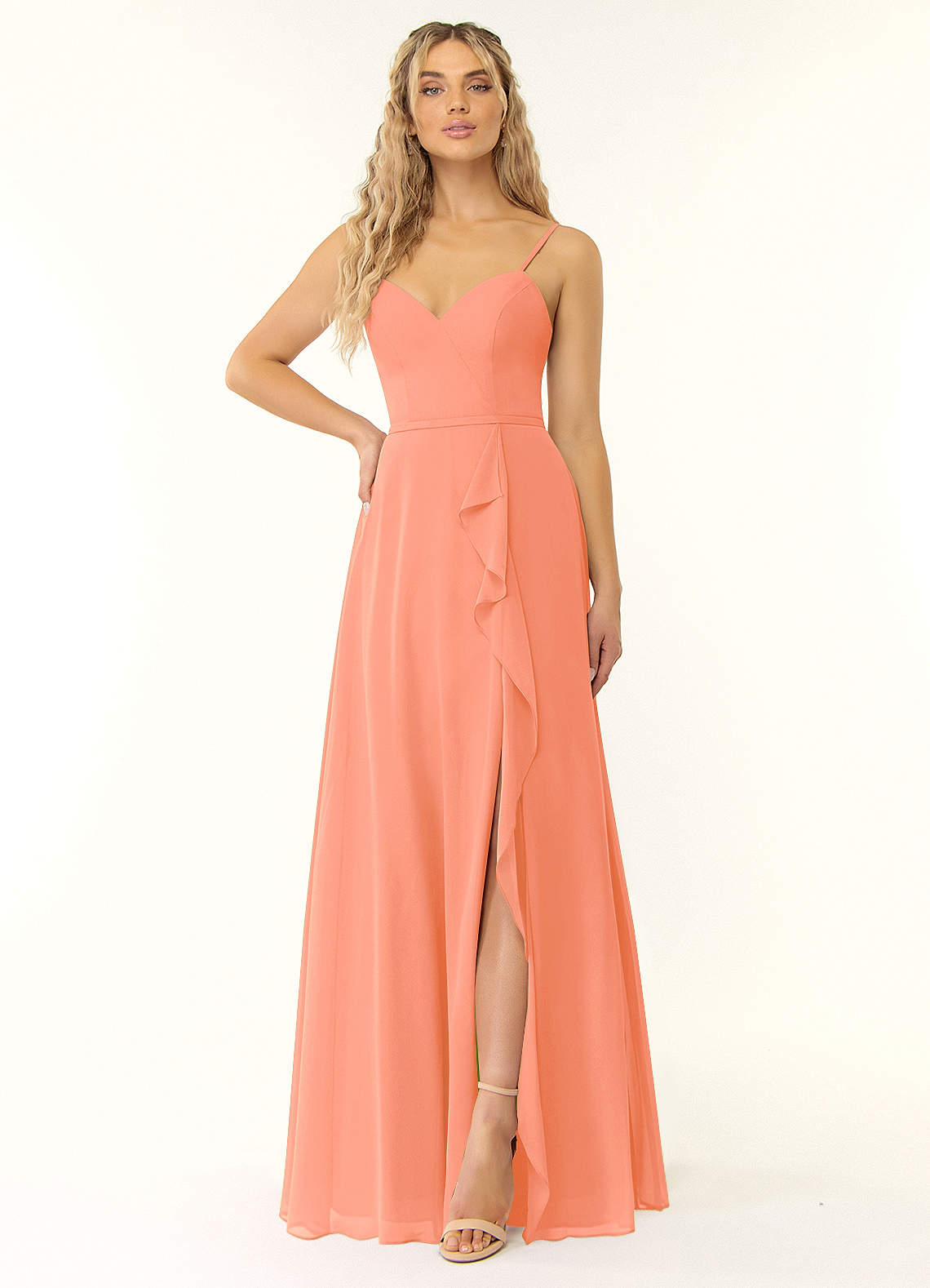 Naeem A-Line V-Neck Chiffon Bridesmaid Dress in Sunset