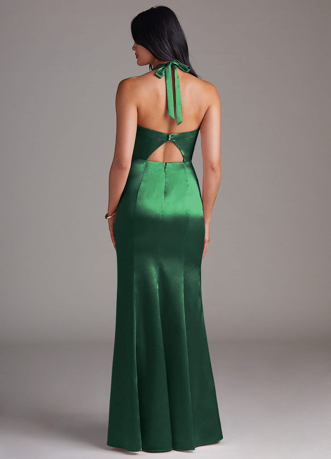 Emeria Sheath Halter Metallic Satin Bridesmaid Dress in Dark Green