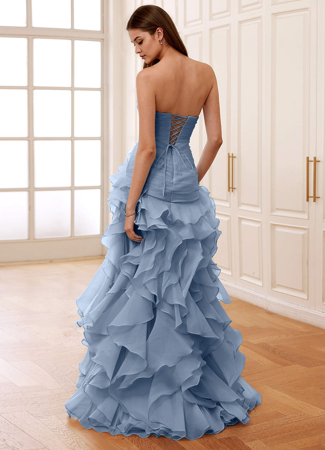 Christabelle Mermaid Sweetheart Chiffon Evening Dress in Dusty Blue