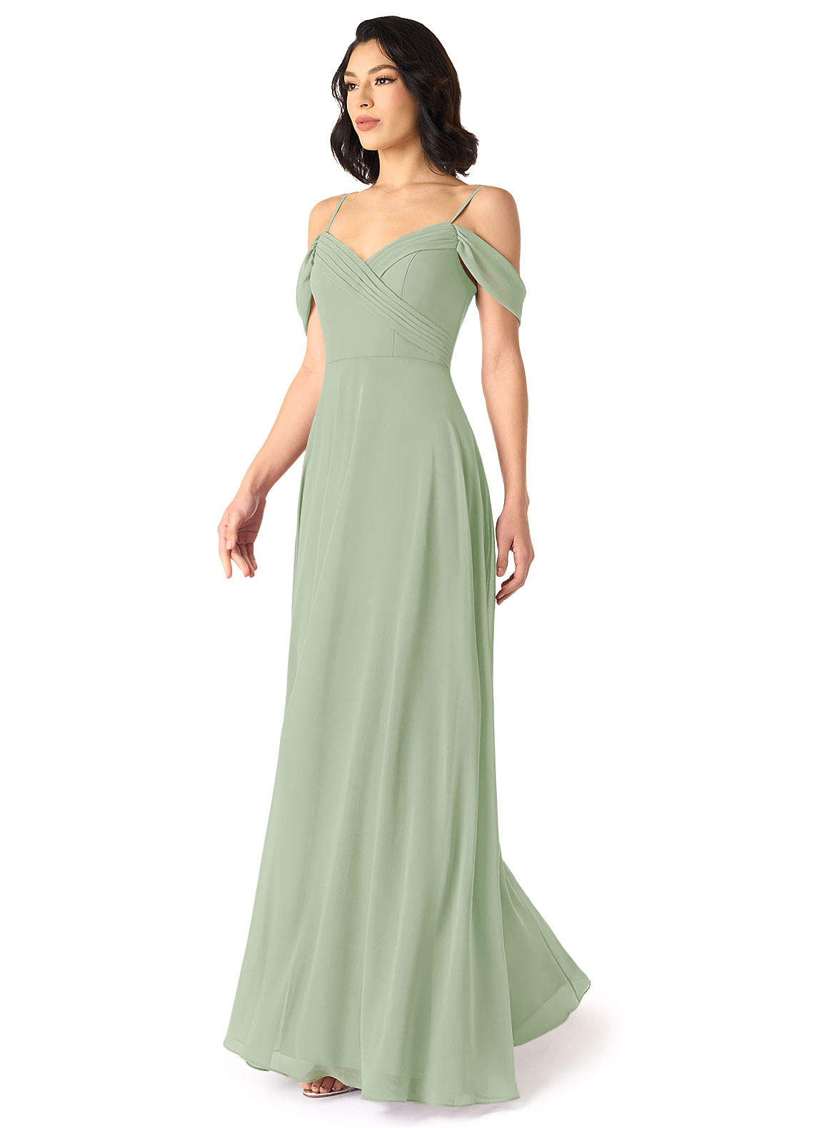 Tancie A-Line Off-the-Shoulder Chiffon Bridesmaid Dress in Dusty Sage