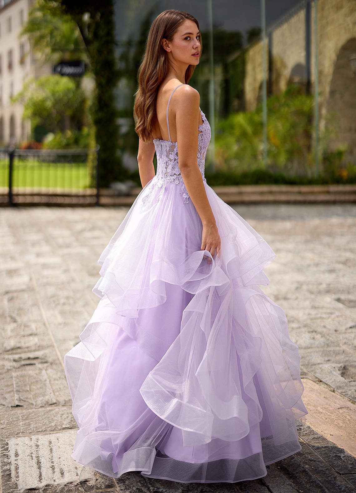 Spitze Ball Gown Sweetheart Lace Tulle Evening Dress in Purple