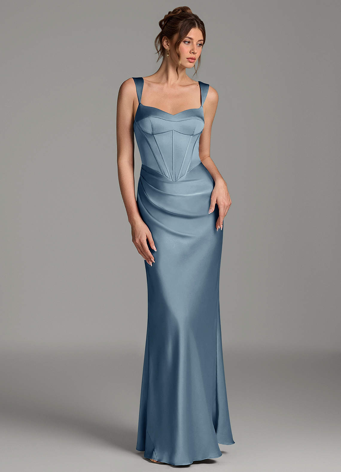 Mela Sheath Sweetheart Stretch Satin Bridesmaid Dress in dusty blue