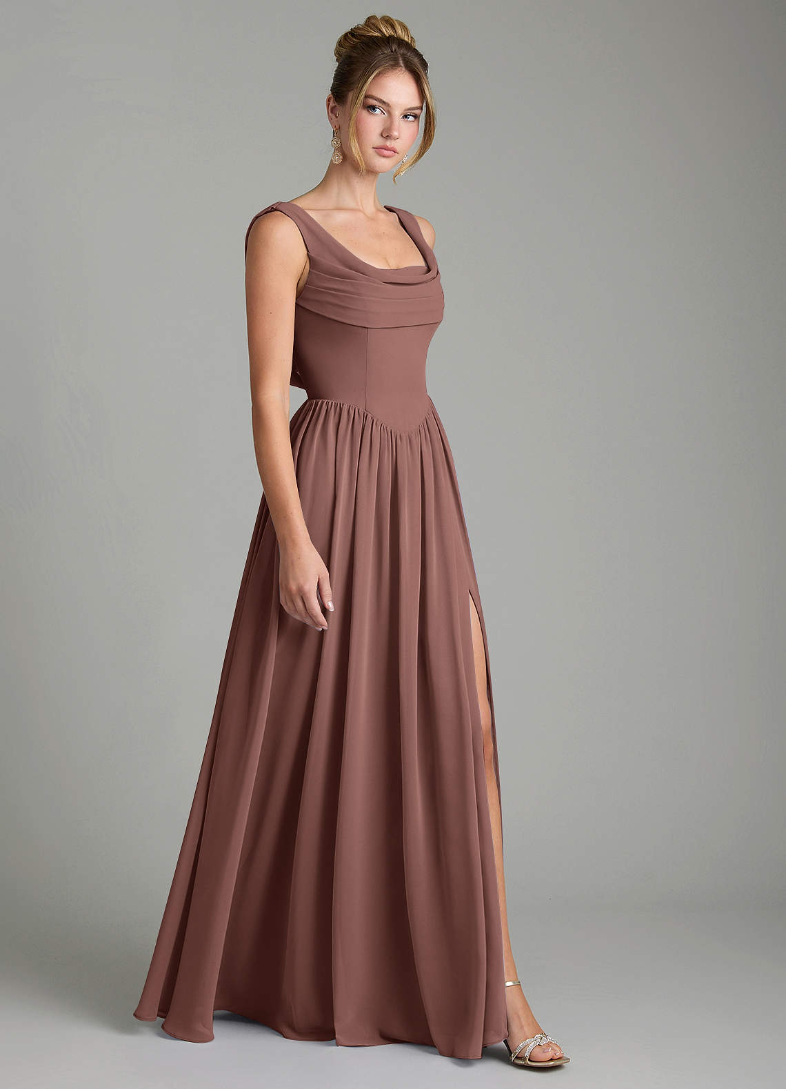 Novi A-Line Square-Neck Chiffon Bridesmaid Dress in Espresso