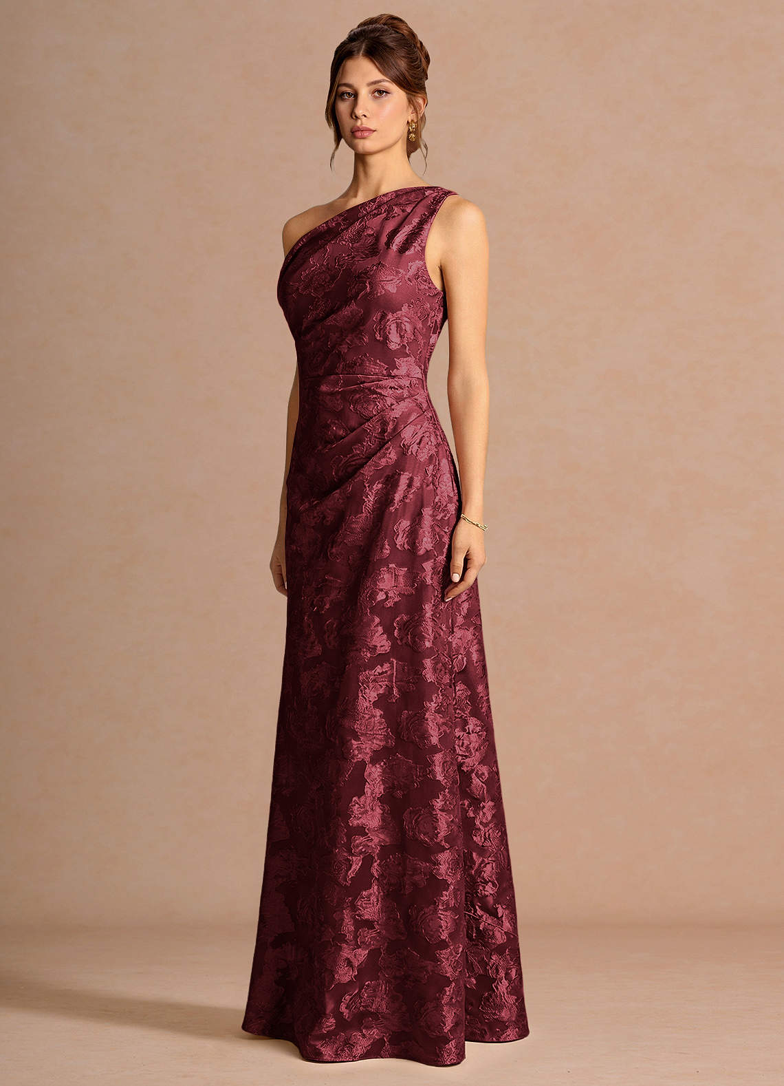 Kismet Mermaid One-Shoulder Fil Coupé Wedding Guest Dress in Wine