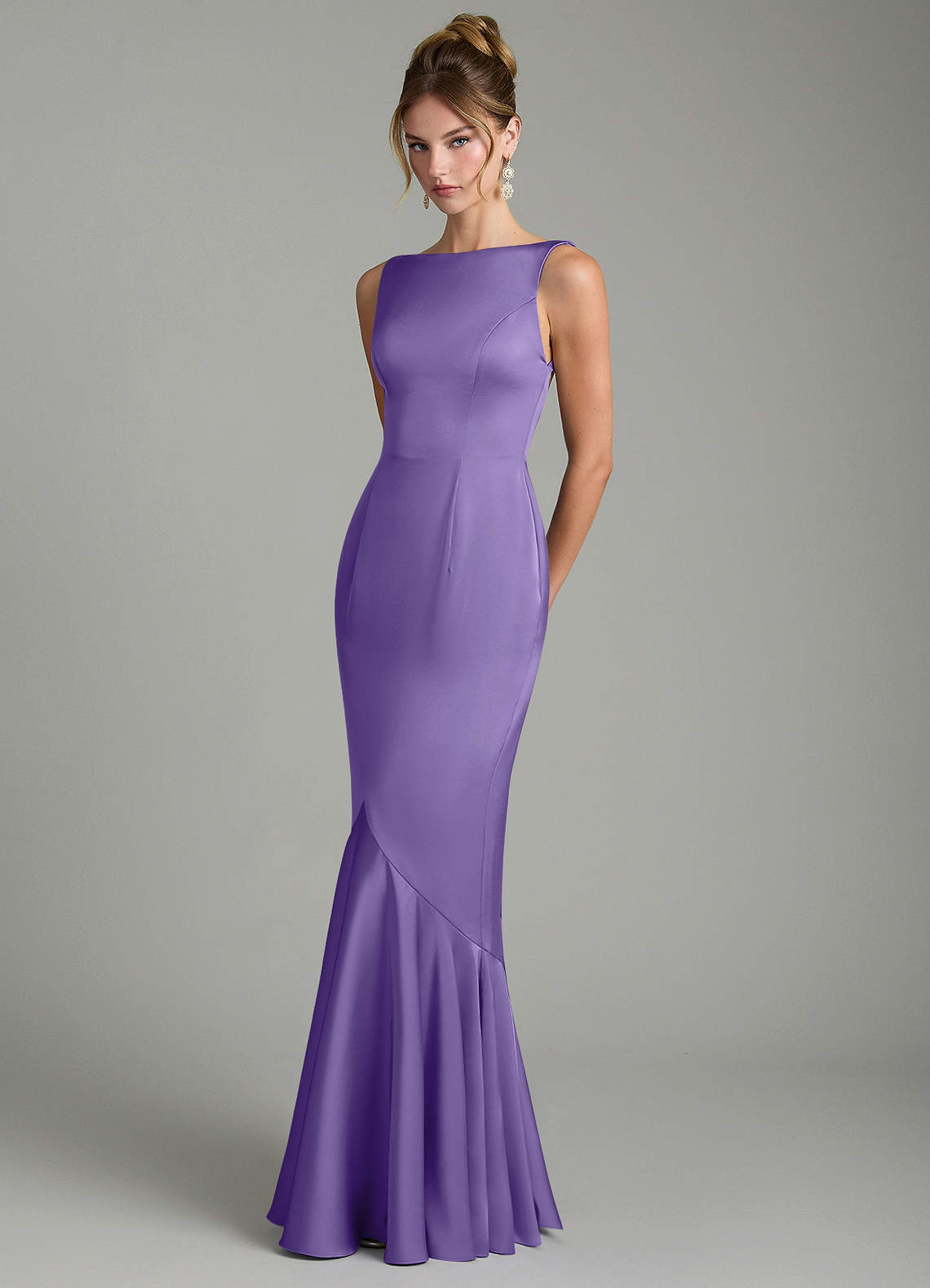 Tamera Mermaid Boat-Neck Stretch Satin and Chiffon Bridesmaid Dress in Tahiti