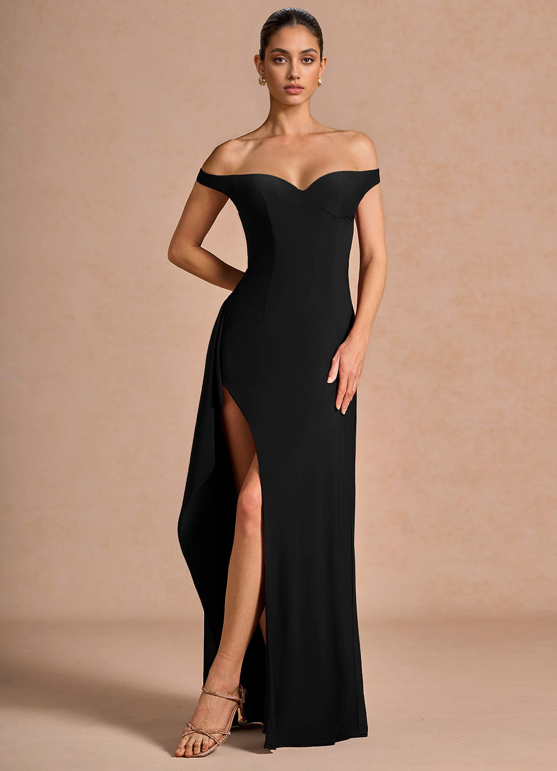 Jasira Sheath V-Neck Stretch Knit Evening Dress in Black