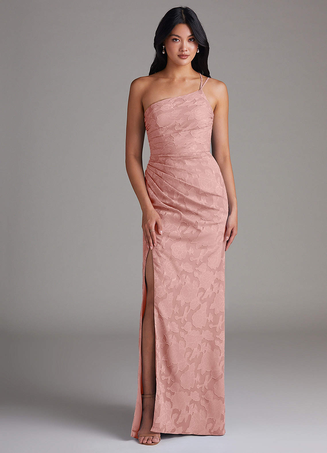 Eren Sheath One-Shoulder Floral Burnout Bridesmaid Dress in Rosette