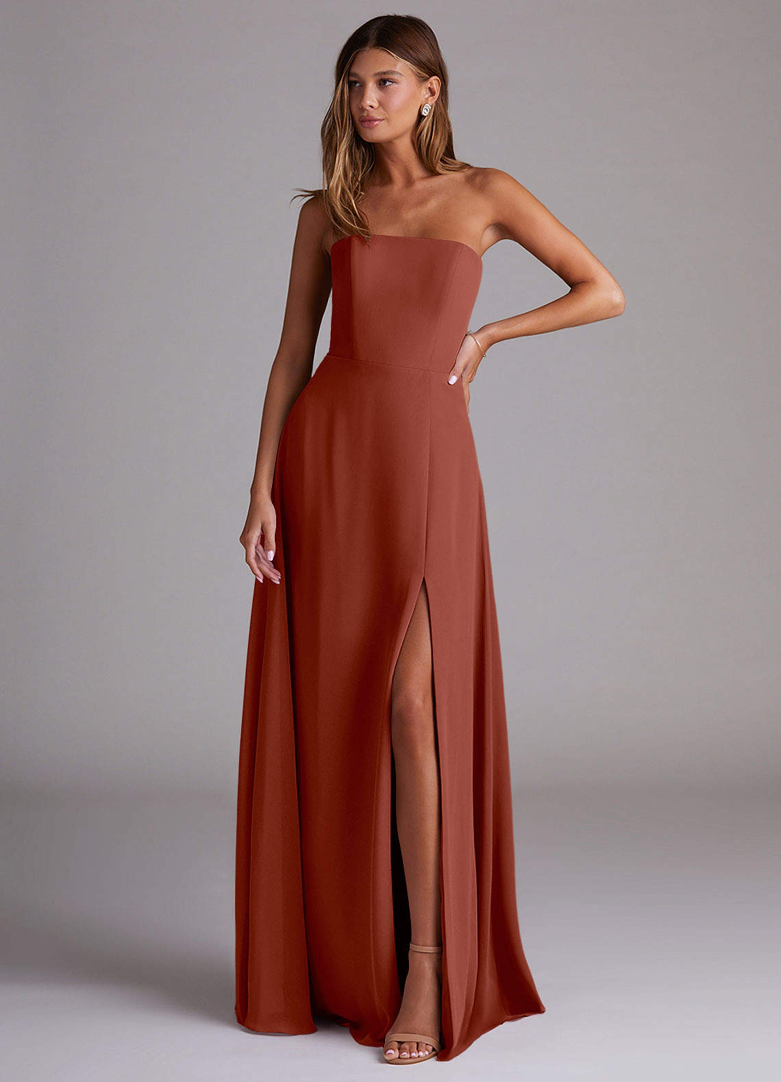 Wren A-Line Straight-Neck Chiffon Bridesmaid Dress in Auburn