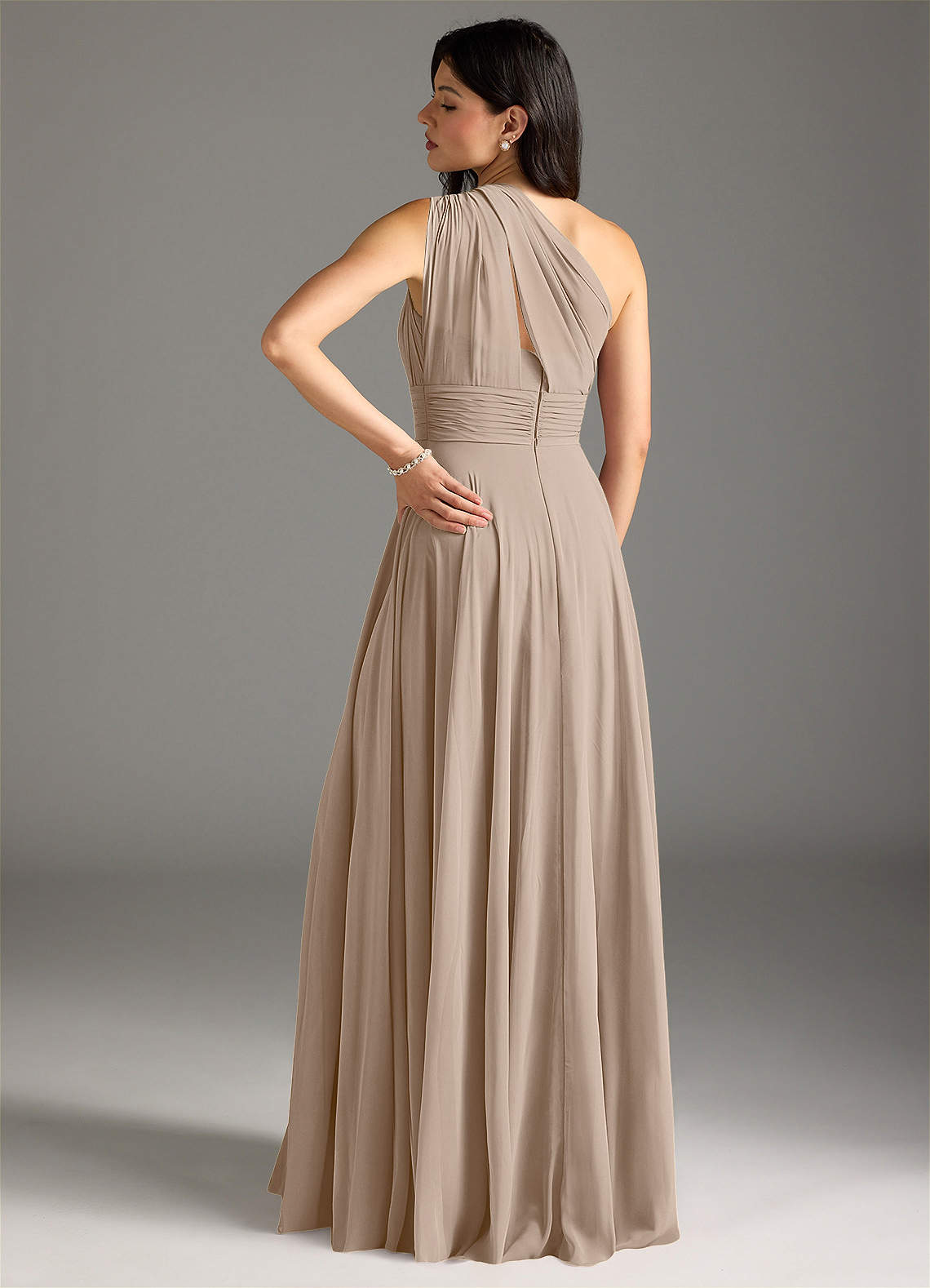 Charlize A-Line One-Shoulder Chiffon Bridesmaid Dress in Taupe