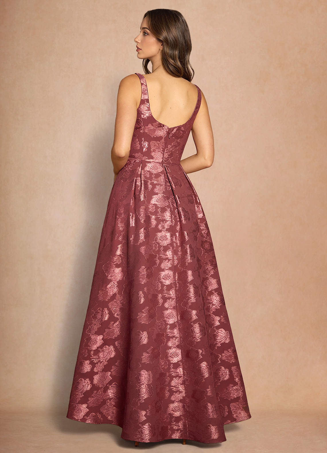 Briac A-Line Scoop-Neck Fil Coupé Evening Dress in Vintage Rose