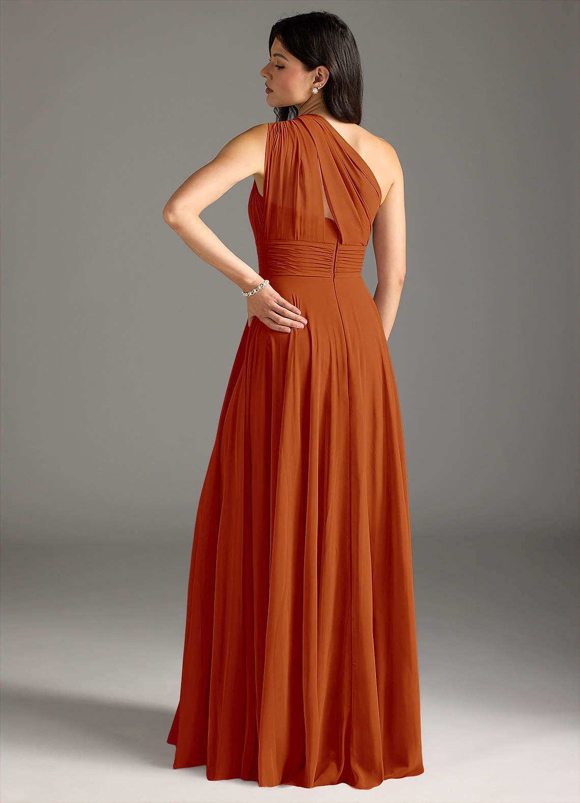 Charlize A-Line One-Shoulder Chiffon Bridesmaid Dress in Paprika