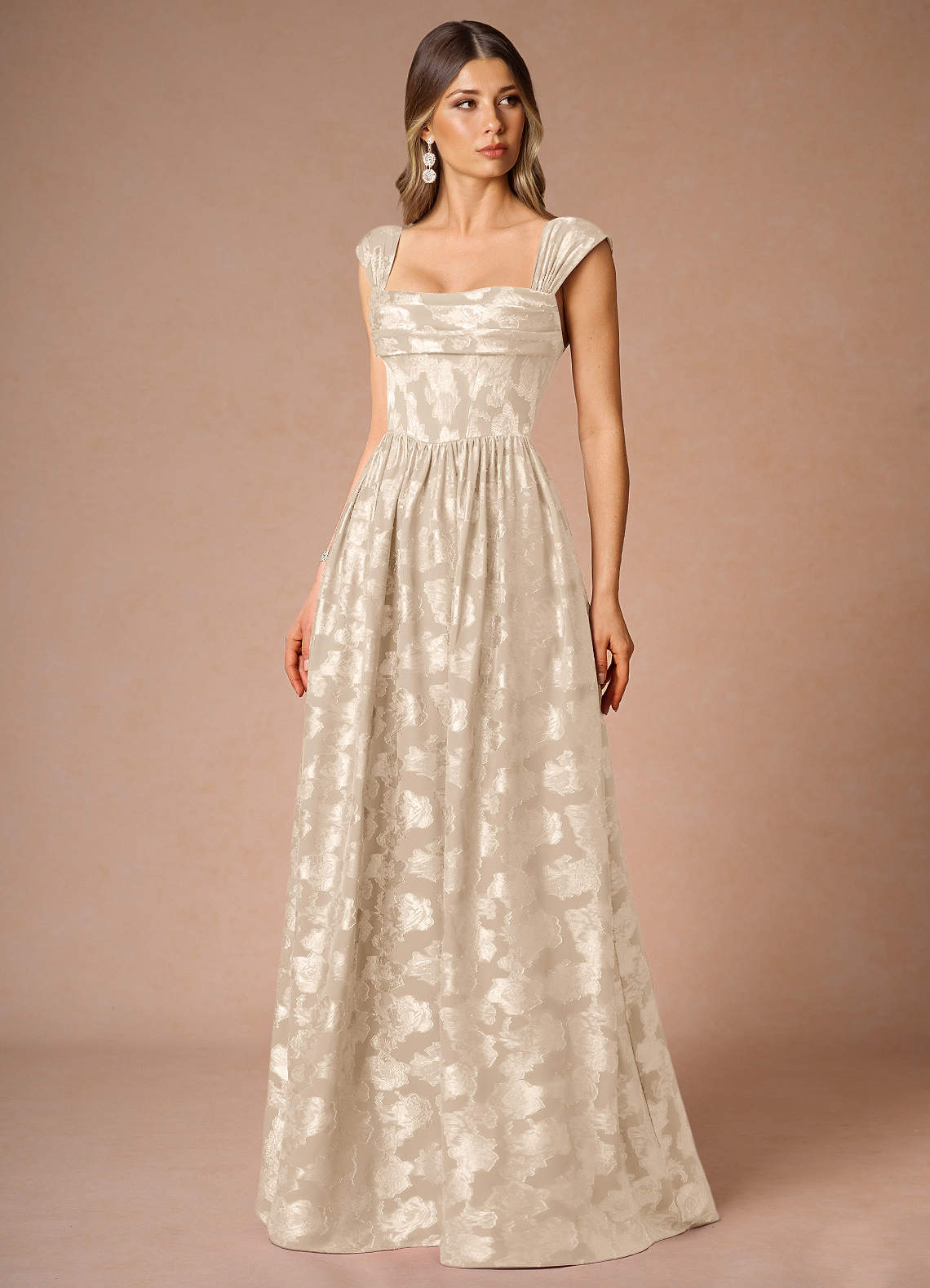 Hazel A-Line Cowl-Neck Fil Coupé Wedding Guest Dress in Cream