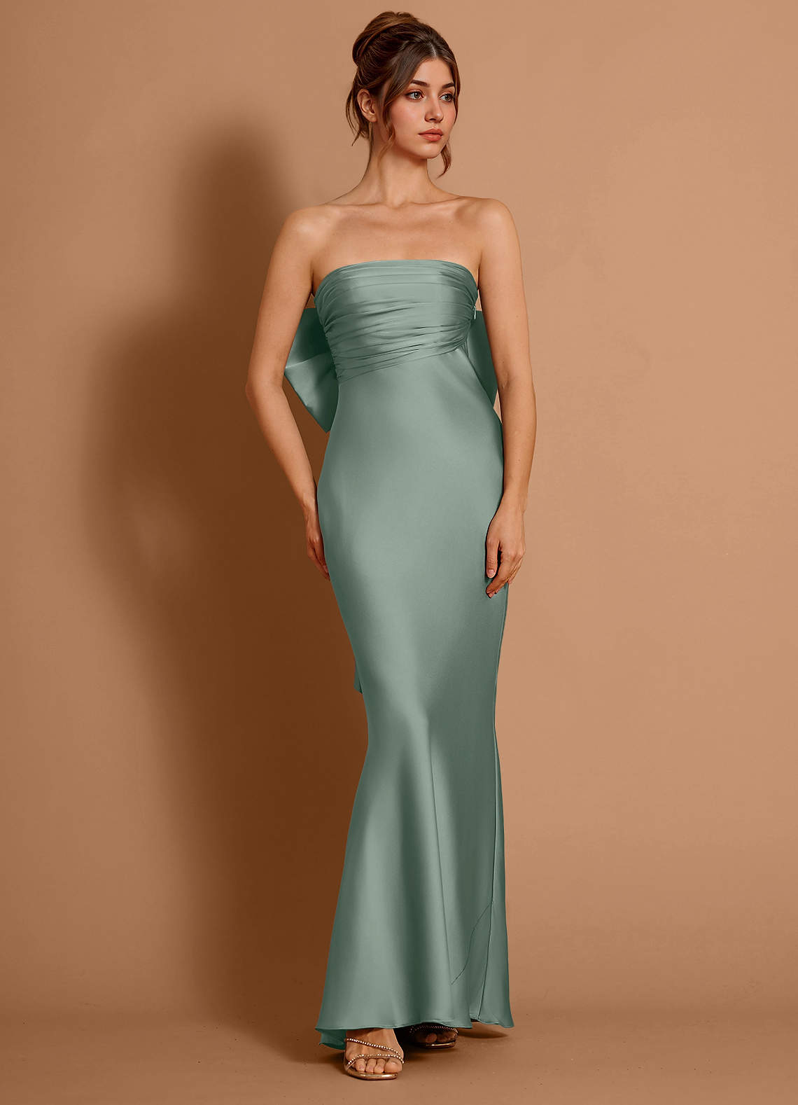 Aveline Mermaid Strapless Stretch Satin Evening Dress in Vintage Sage