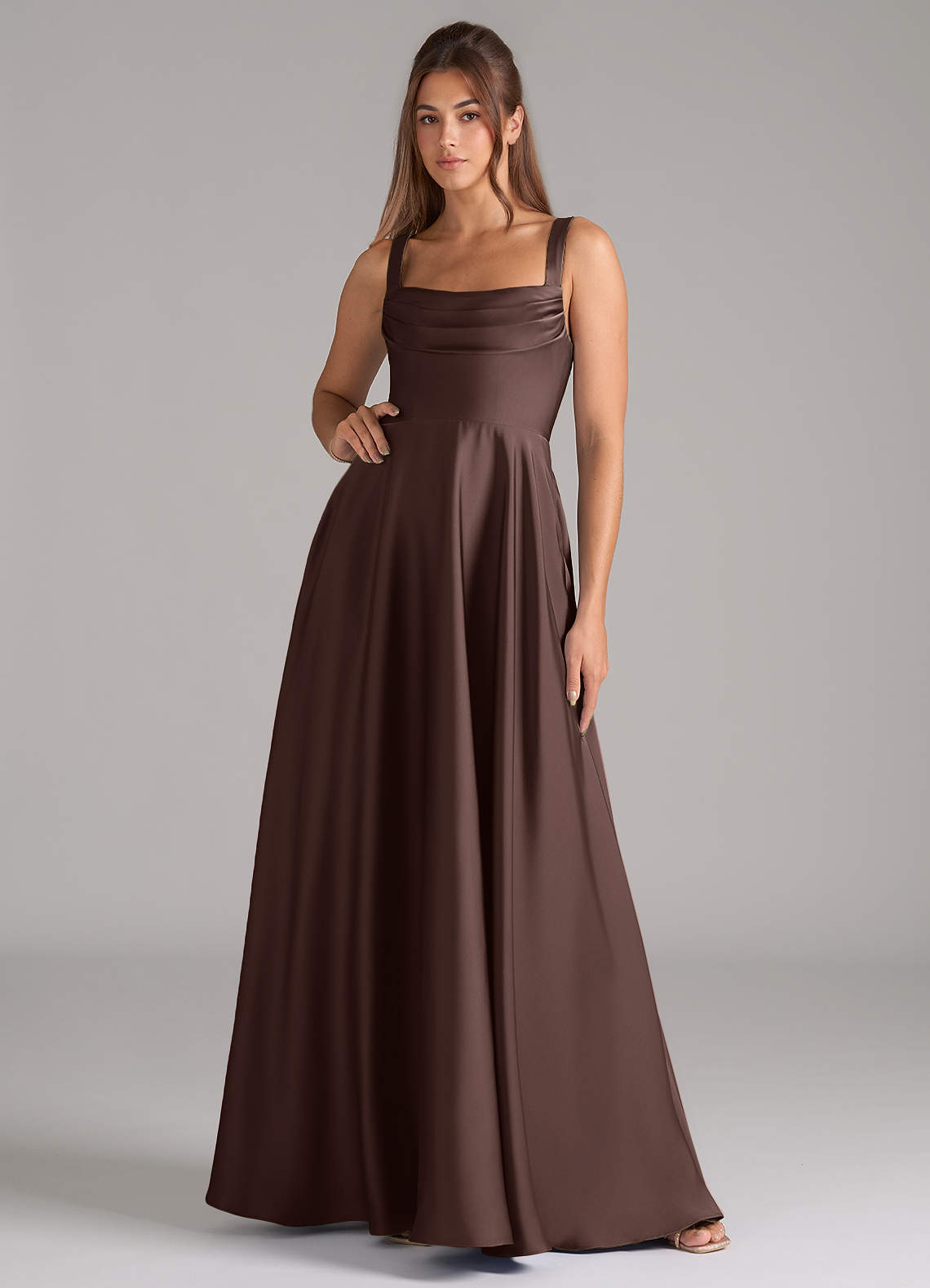 Shaude A-Line Square-Neck Stretch Satin Bridesmaid Dress in Ganache
