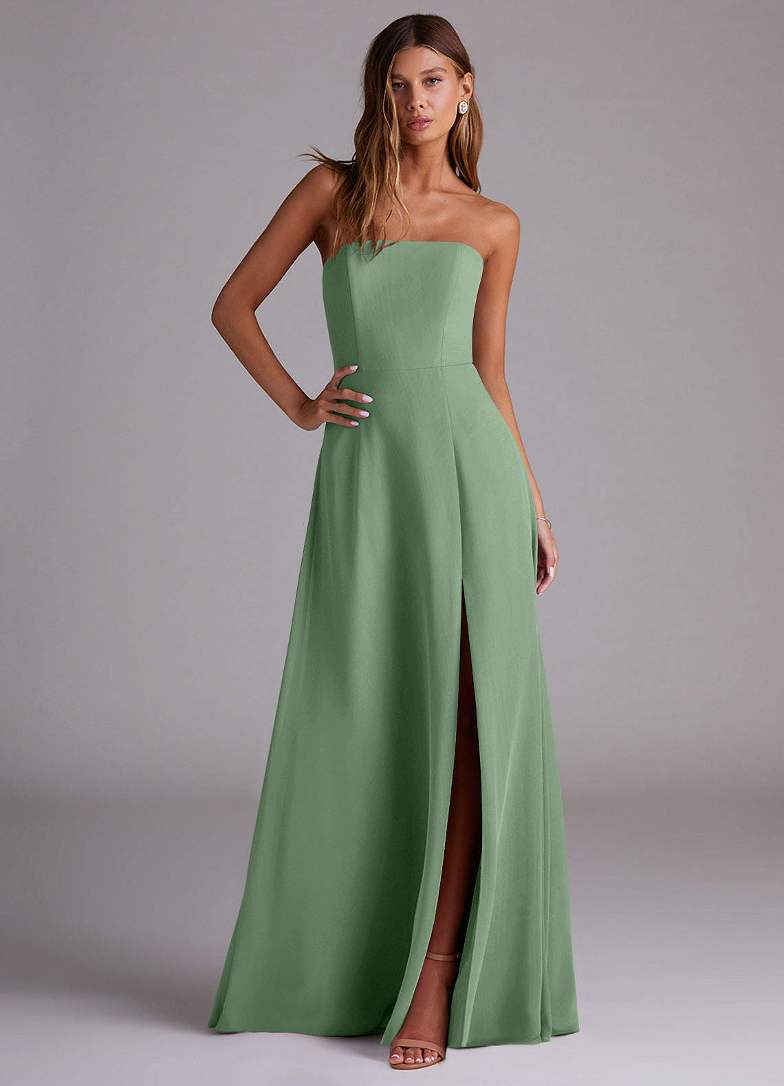 Wren A-Line Straight-Neck Chiffon Bridesmaid Dress in Matcha