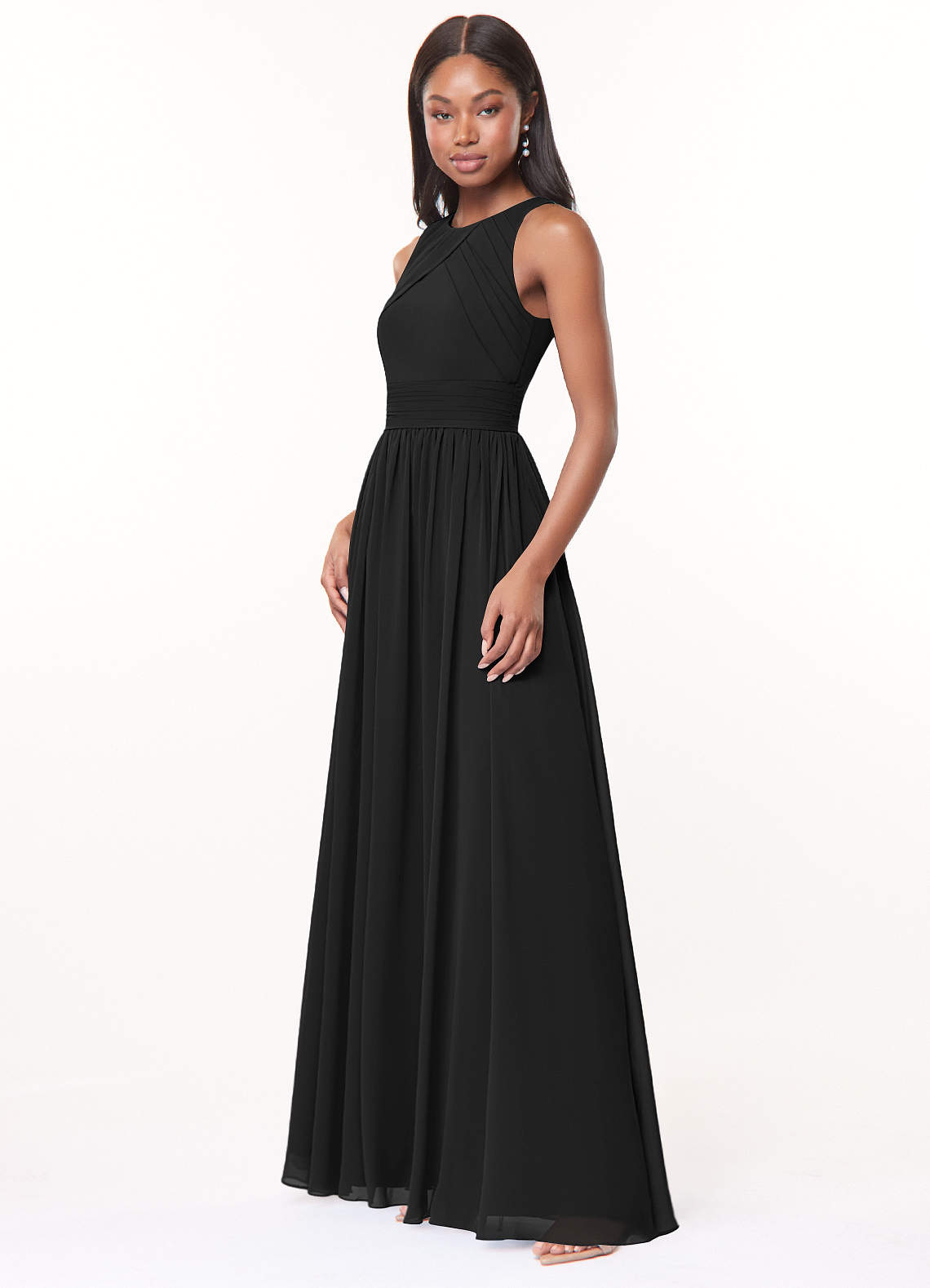 Harper A-Line Scoop-Neck Chiffon Bridesmaid Dress in black