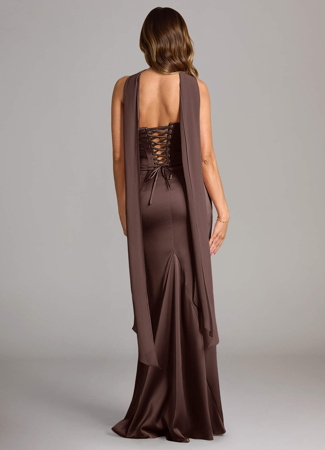 Sorrel Mermaid Cowl-Neck Stretch Satin and Chiffon Bridesmaid Dress in Ganache