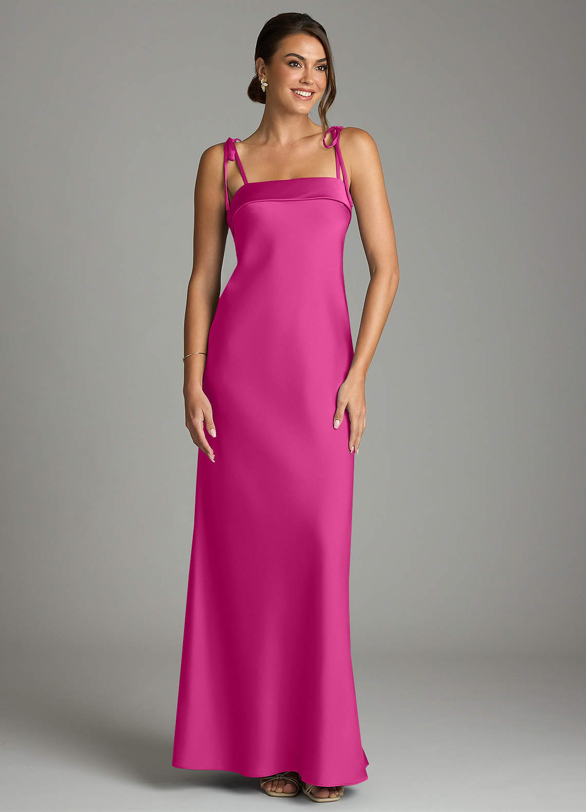 Ellia Sheath Straight-Neck Stretch Satin Bridesmaid Dress in Fuchsia