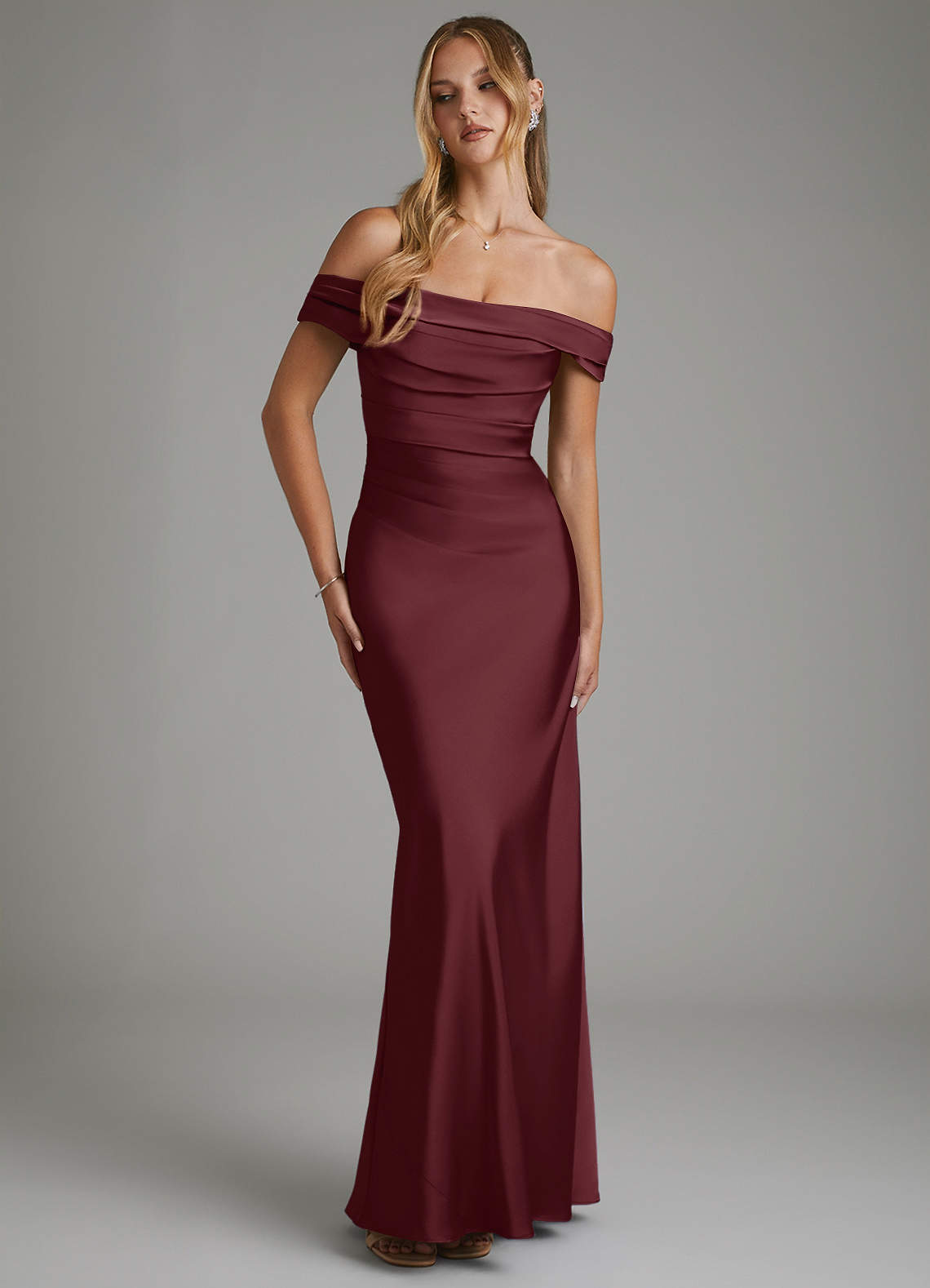 Hayden Mermaid Off-the-Shoulder Stretch Satin Bridesmaid Dress