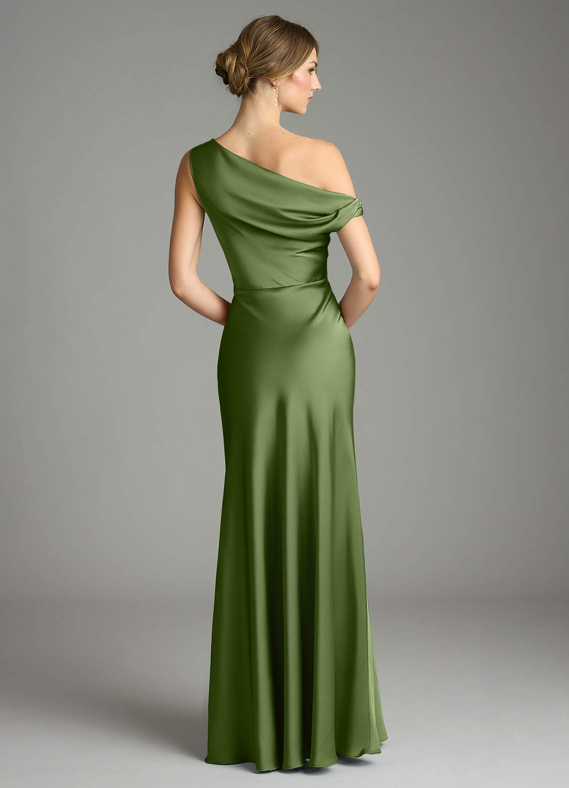 Emerson Mermaid One-Shoulder Stretch Satin Bridesmaid Dress in Juniper