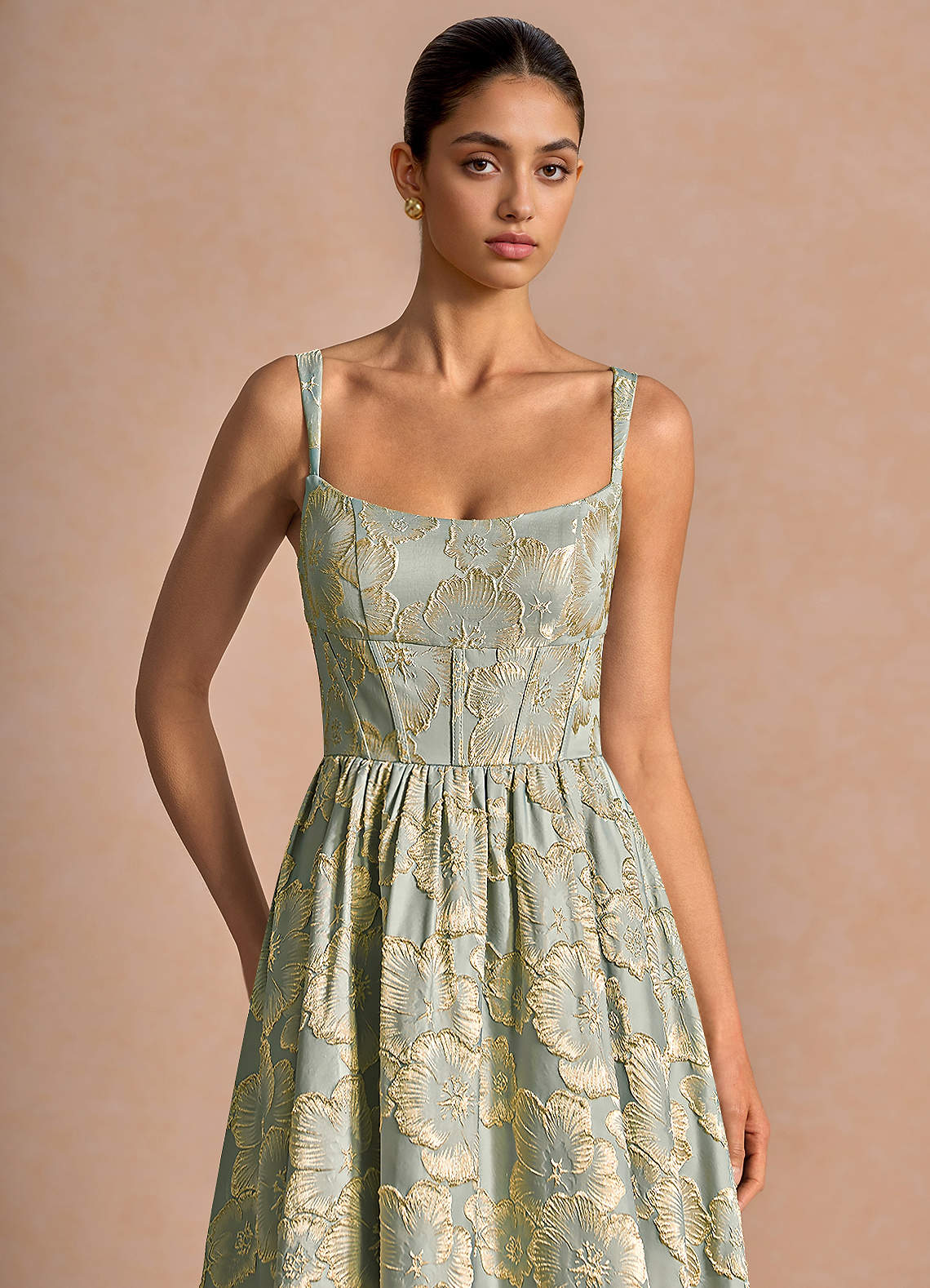Julietteh A-Line Strappy Jacquard Taffeta Evening Dress in Blue