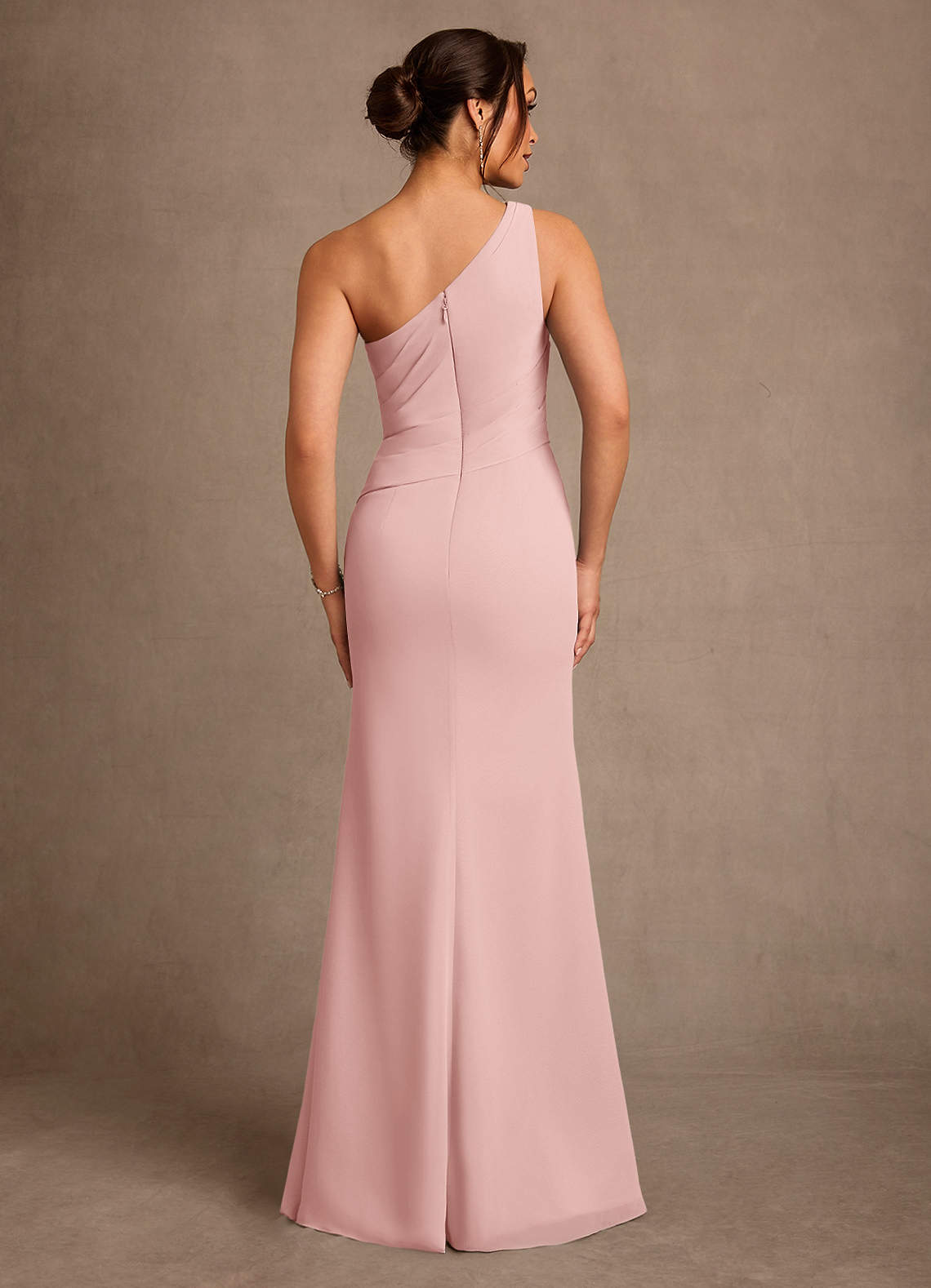 Floy Sheath One-Shoulder Chiffon Mother of the Bride Dress in Powder Pink