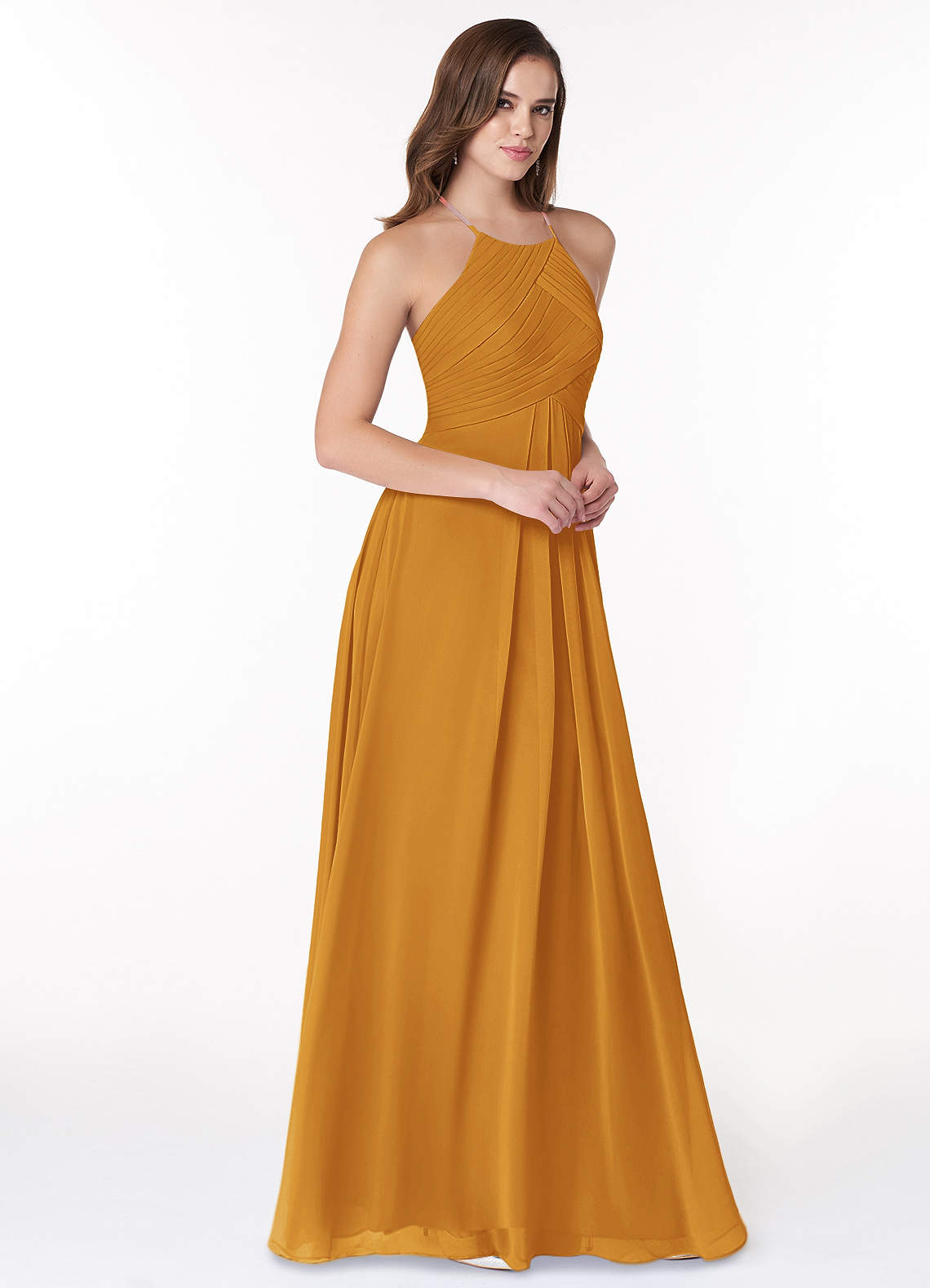 Ginger A-Line Halter Chiffon Bridesmaid Dress in butterscotch